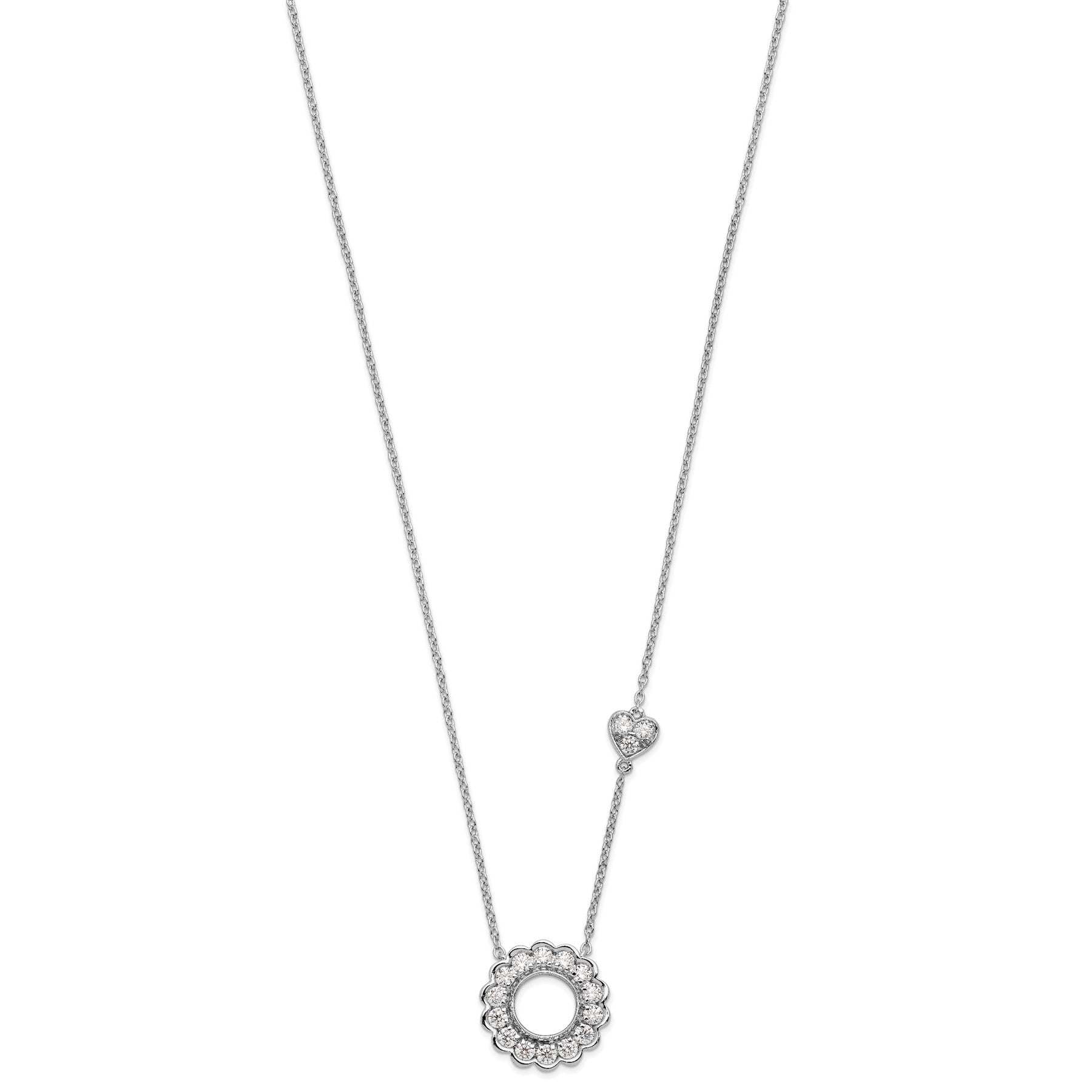 Lab Grown Diamond Heart and Circle Necklace 14k White Gold