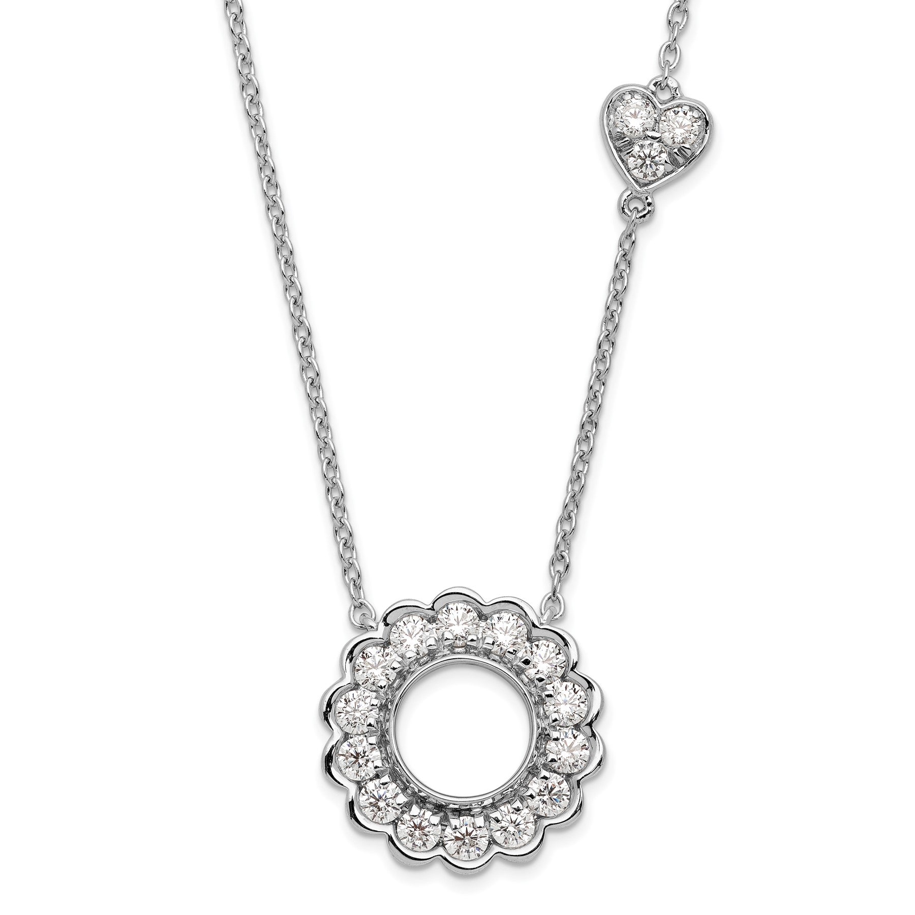 Lab Grown Diamond Heart and Circle Necklace 14k White Gold