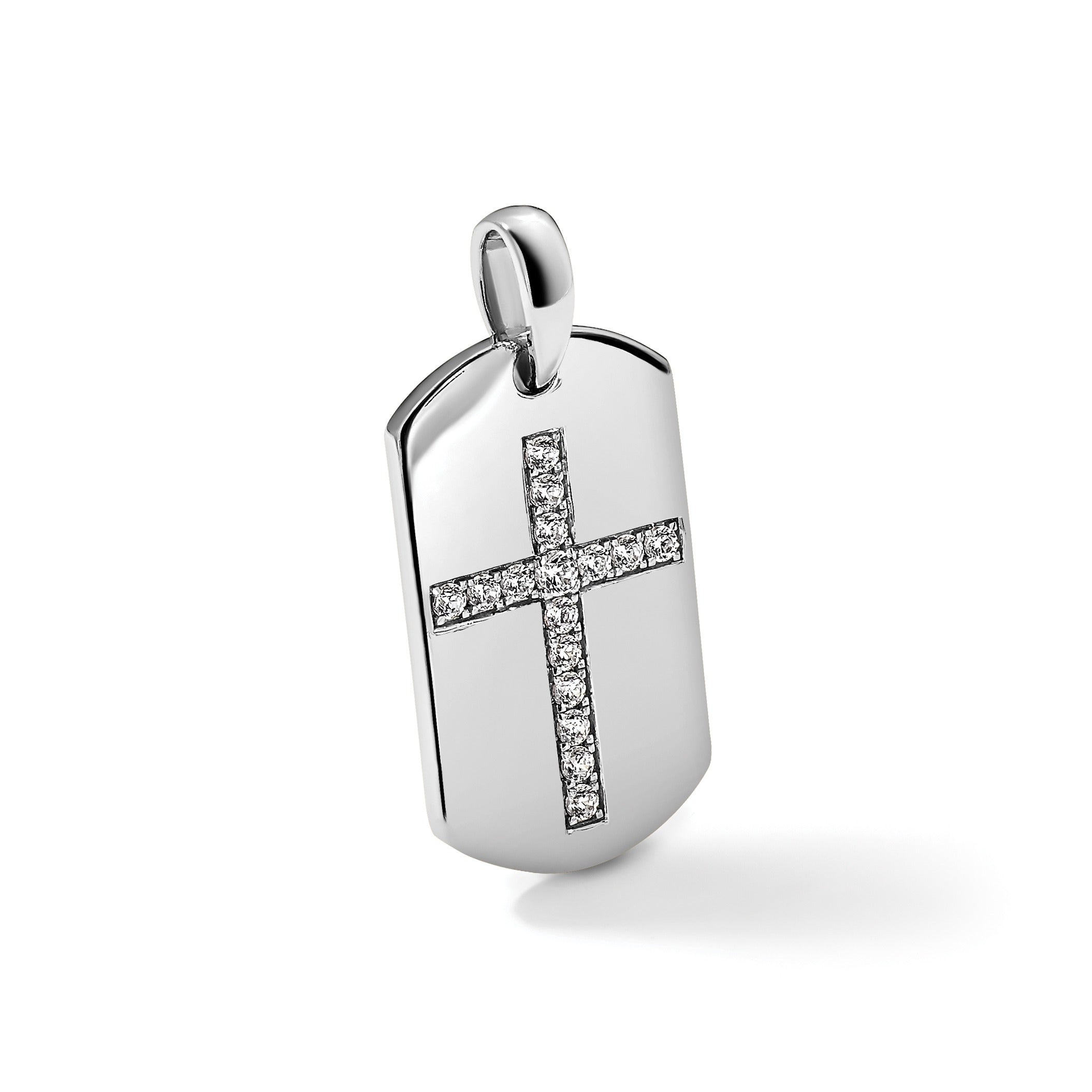 14K Gold Lab Grown Diamond Cross Dog Tag Pendant