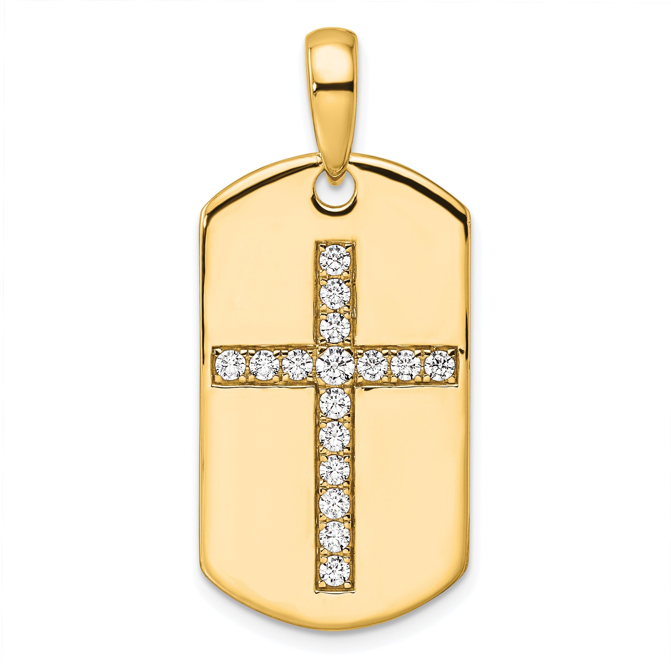 14K Gold Lab Grown Diamond Cross Dog Tag Pendant