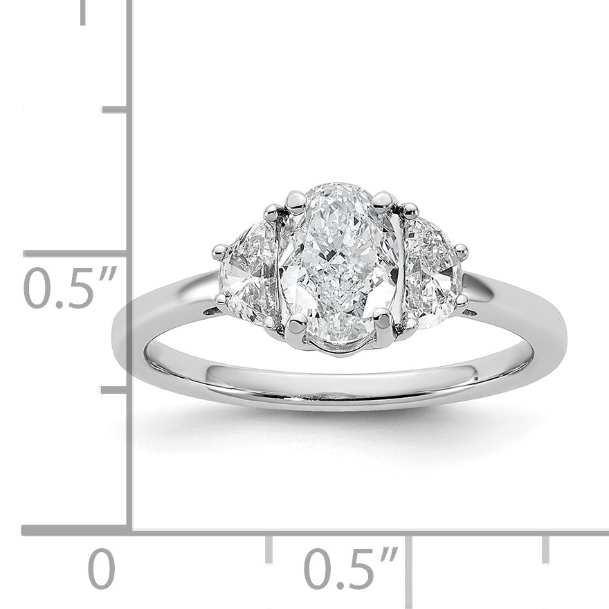 14K White Gold Lab Grown Oval Diamond Three Stone Engagement Ring