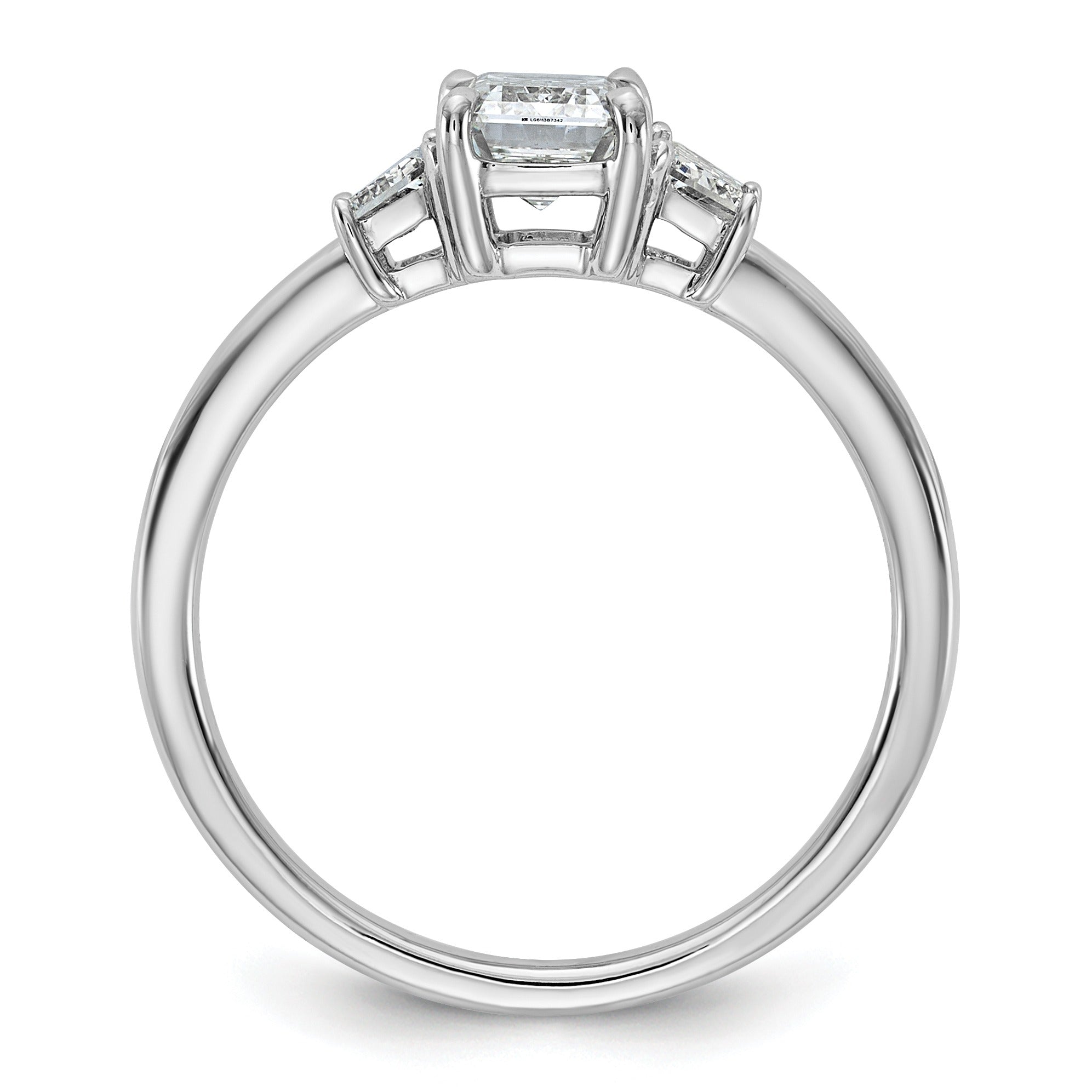 14k White Gold Diamond Emerald and Trapezoid 3-Stone Bridal Rings