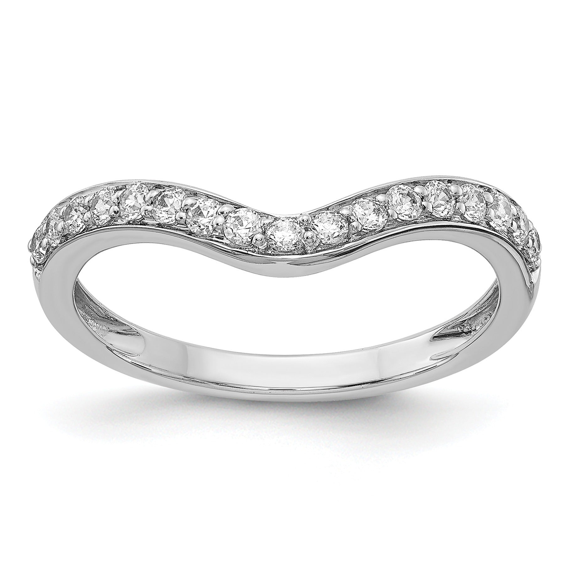 Round Lab Grown Diamond Pavé 14K White Gold Curved Ring Guard Enhancer Band