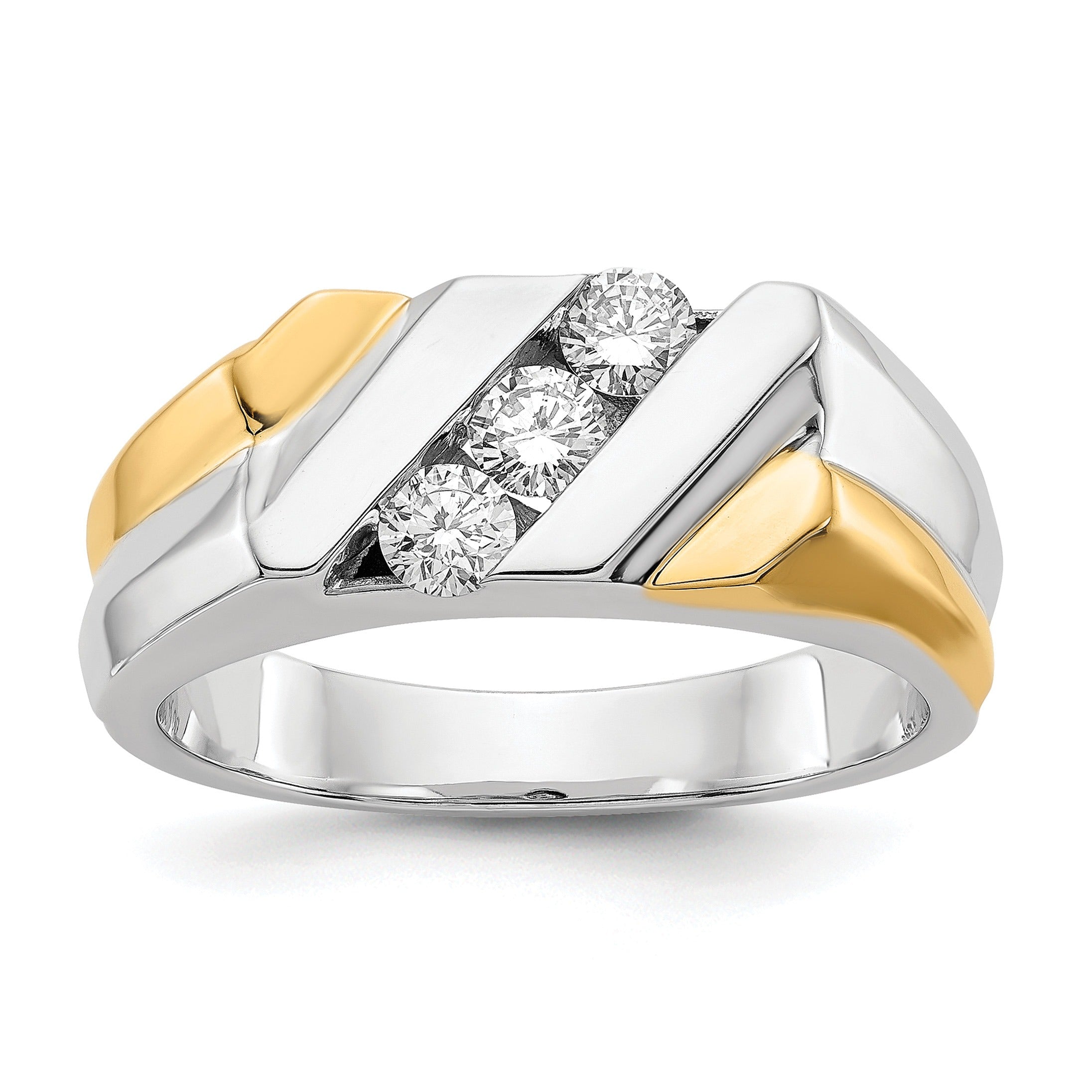 1/2 ct Lab Grown Diamond Three Stone Men's Ring 14k Two-tone