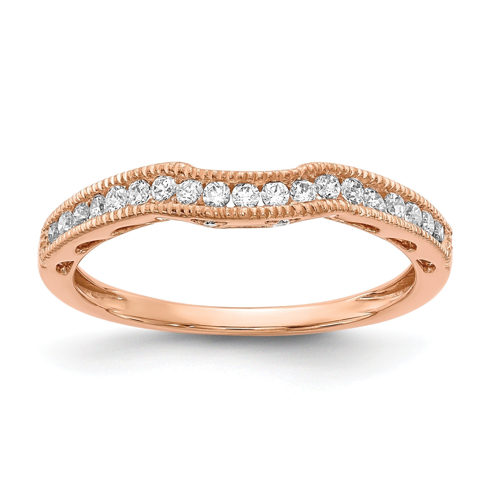 0.25 Ct Round Lab Diamond Channel 10K Rose Gold Curved Wedding Enhancer Band