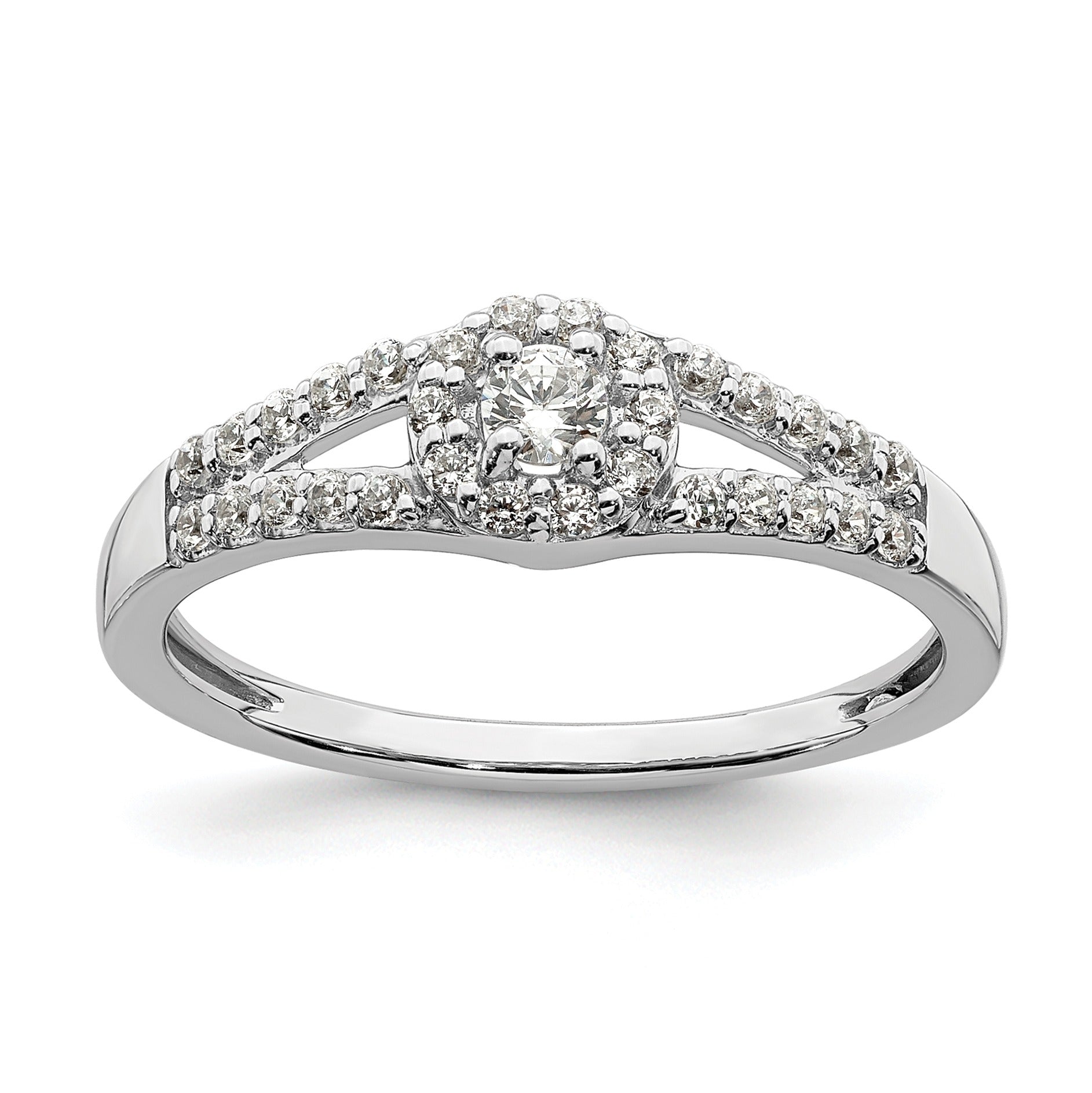 10k White Gold Lab Grown Diamond Round Halo Engagement Ring