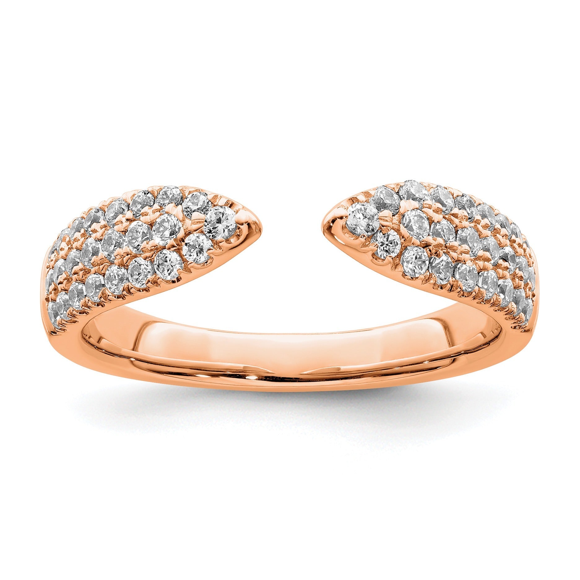 IGI Certified 0.50 Ct Round Lab Diamond Pavé 14K Rose Gold Open Cuff Wedding Enhancer Band