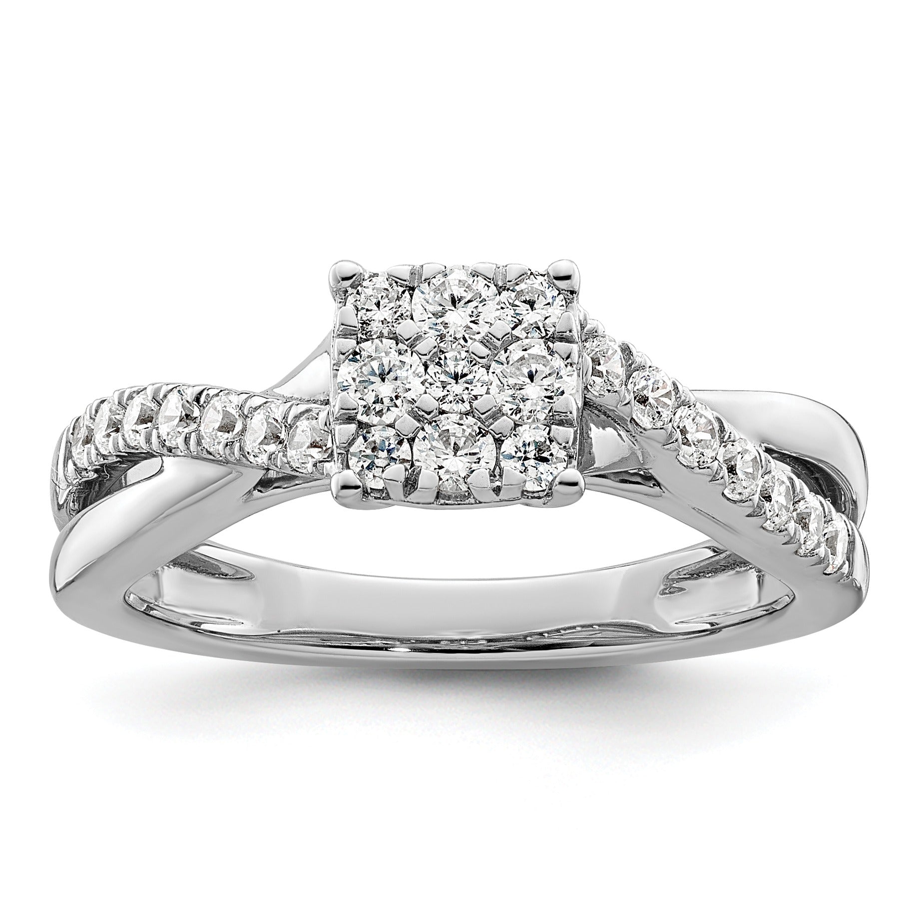 14k White Gold Lab Grown Diamond Cluster Engagement Ring