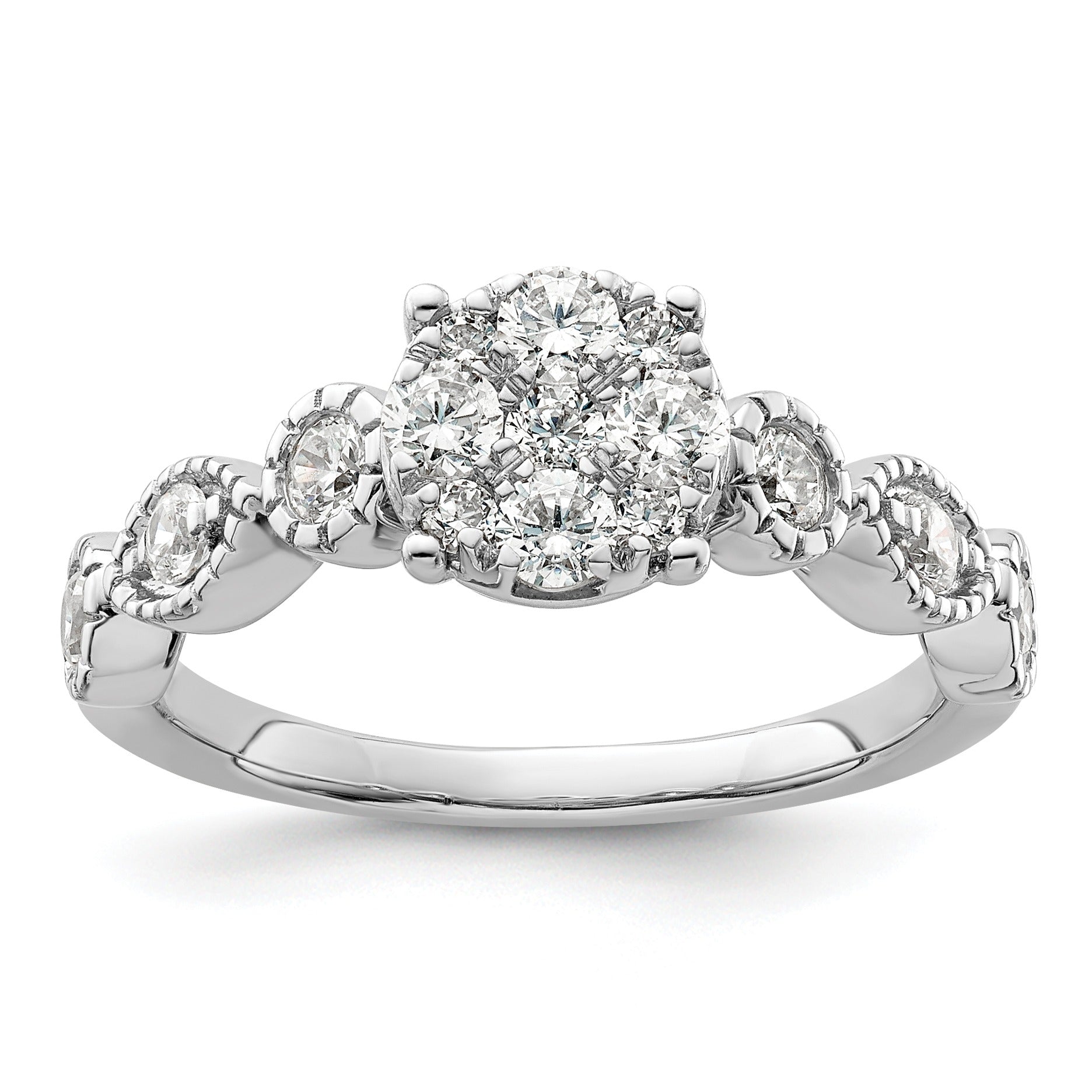 Lab Grown Diamond Cluster Engagement Ring 14K White Gold