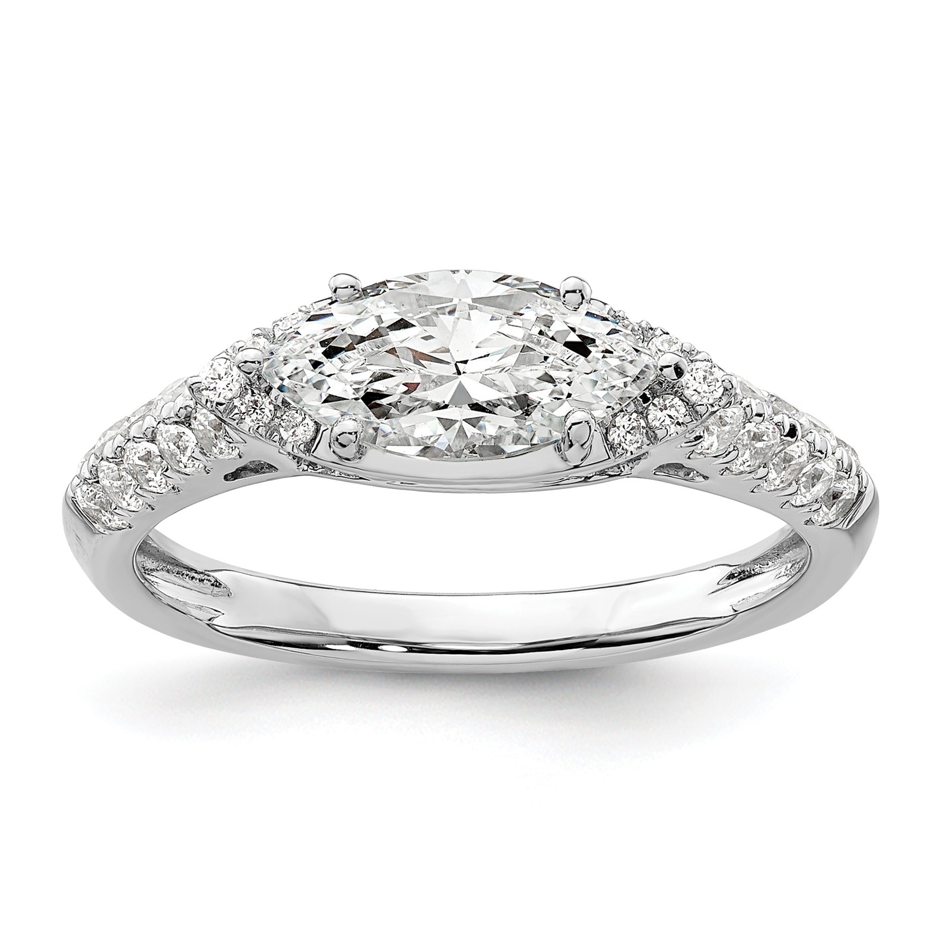 14k White Gold Lab Grown Diamond Engagement East West Ring Semi Mount