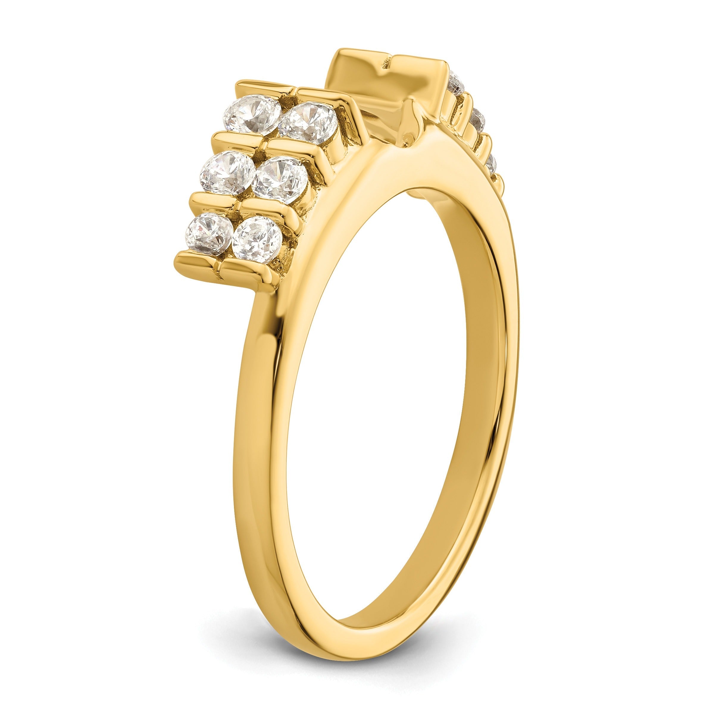 IGI Certified 0.50 Ct Round Lab Diamond Bar 14K Yellow Gold Double Row Ring Wrap Enhancer Band