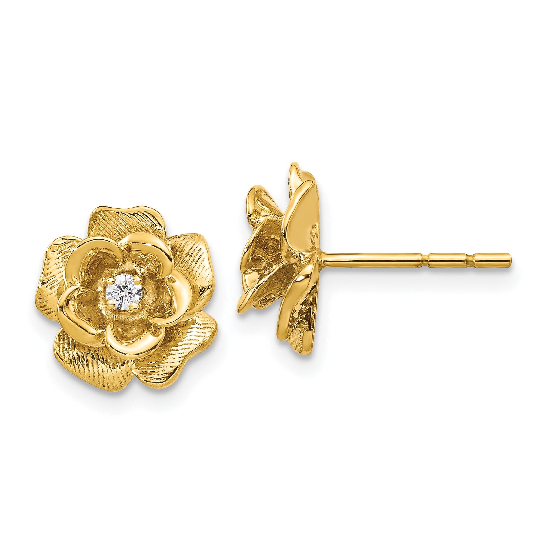 14k Yellow Gold Lab Grown Diamond Flower Stud Earrings 0.0667 Ct