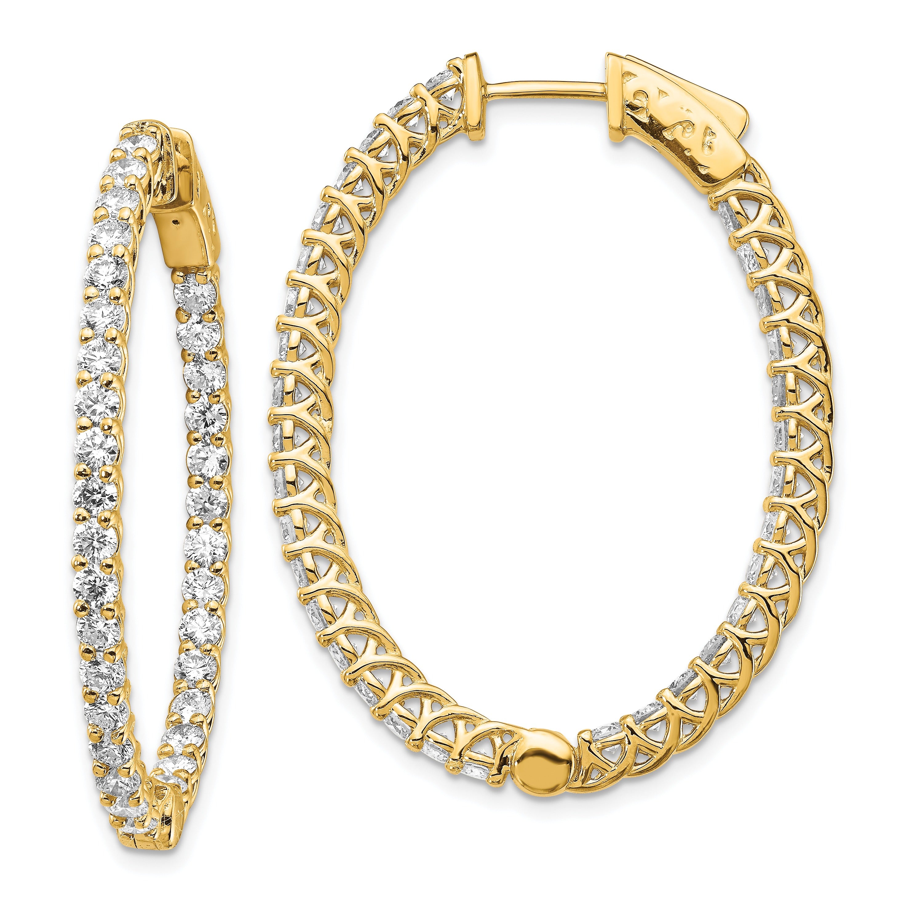 14k Gold Lab Grown Diamond Oval In and Out Hoop Earrings