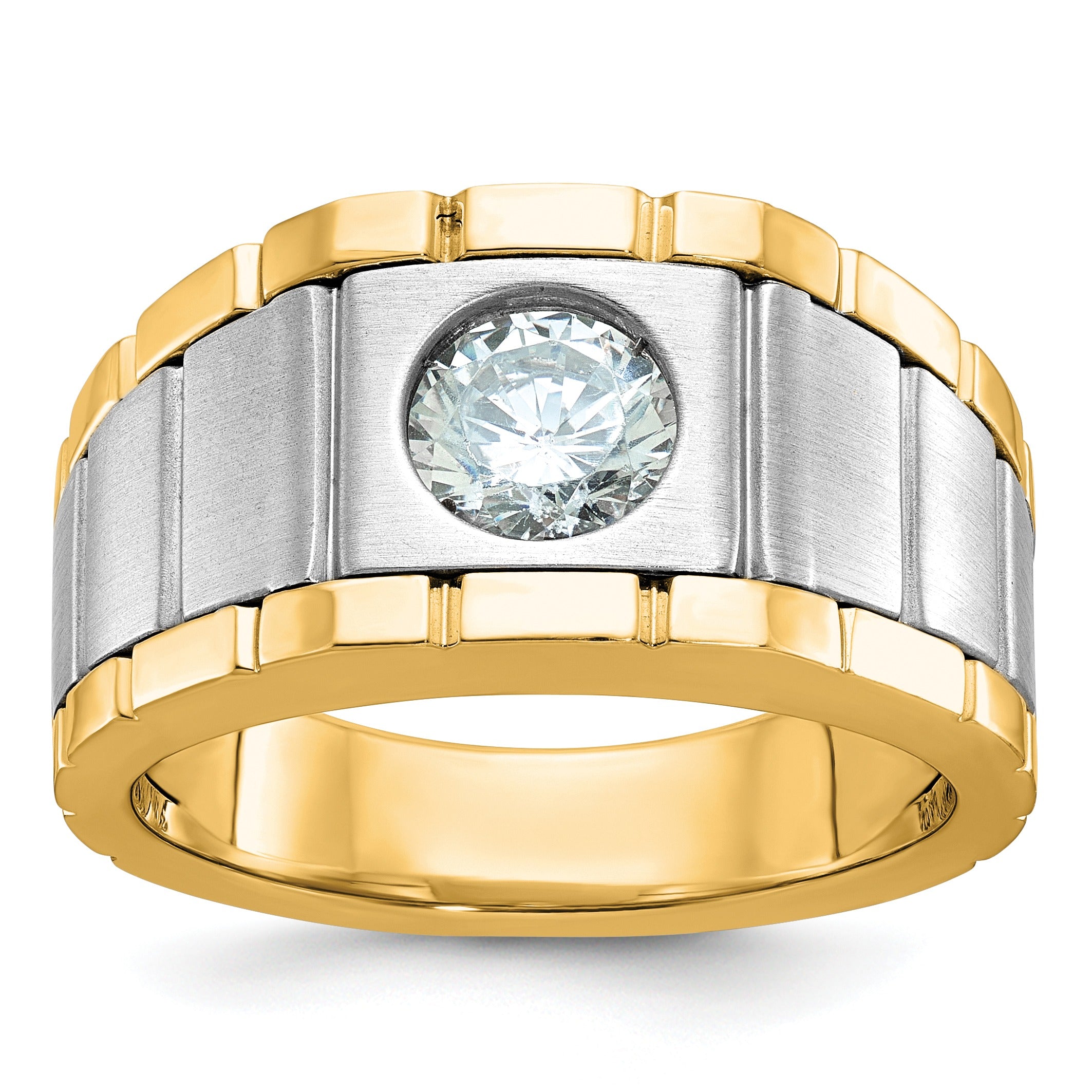 1 ct Lab Grown Diamond Men's Solitaire Ring 14K Two-Tone Gold