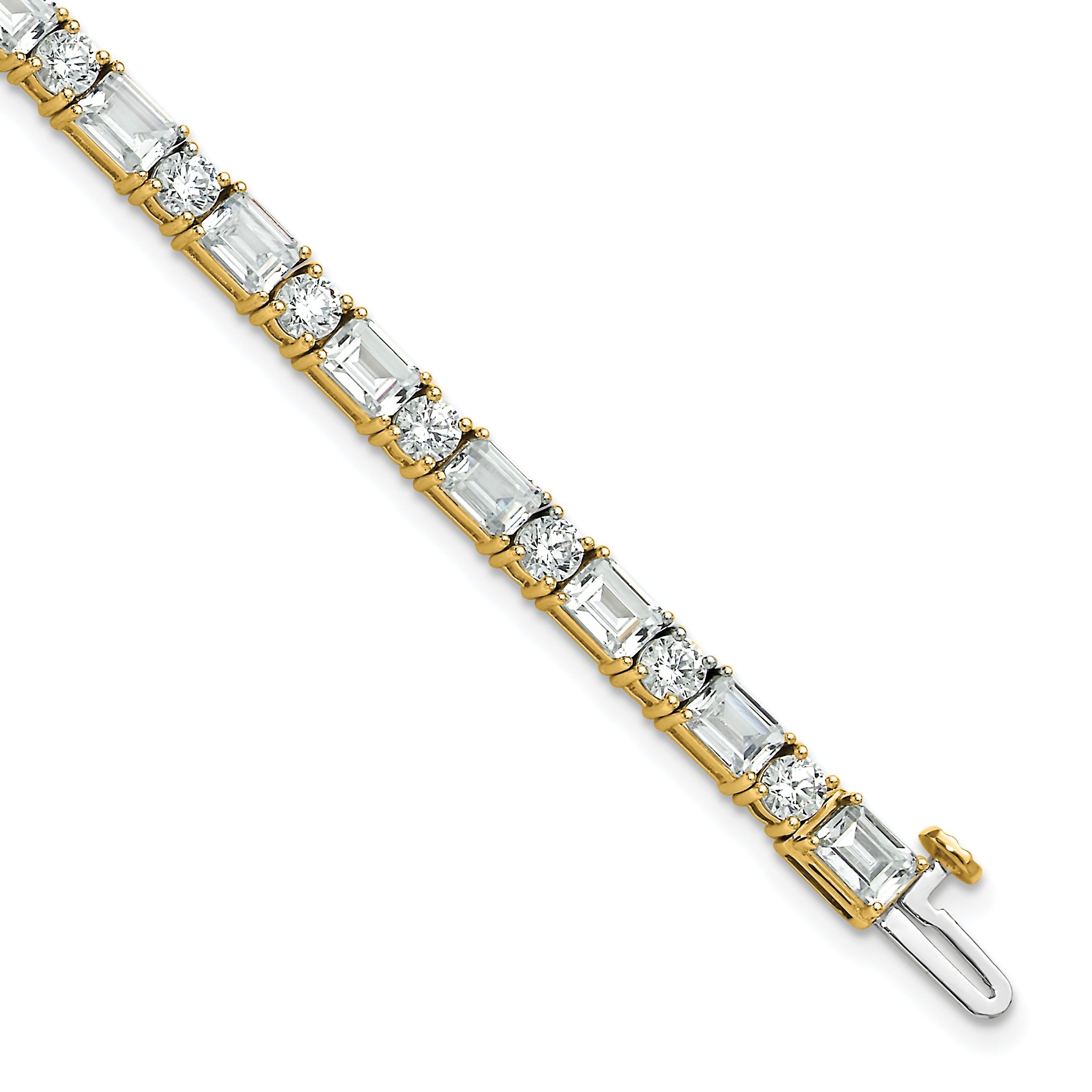 14K Gold Lab Grown Diamond Round and Emerald Tennis Bracelet 10 Ct