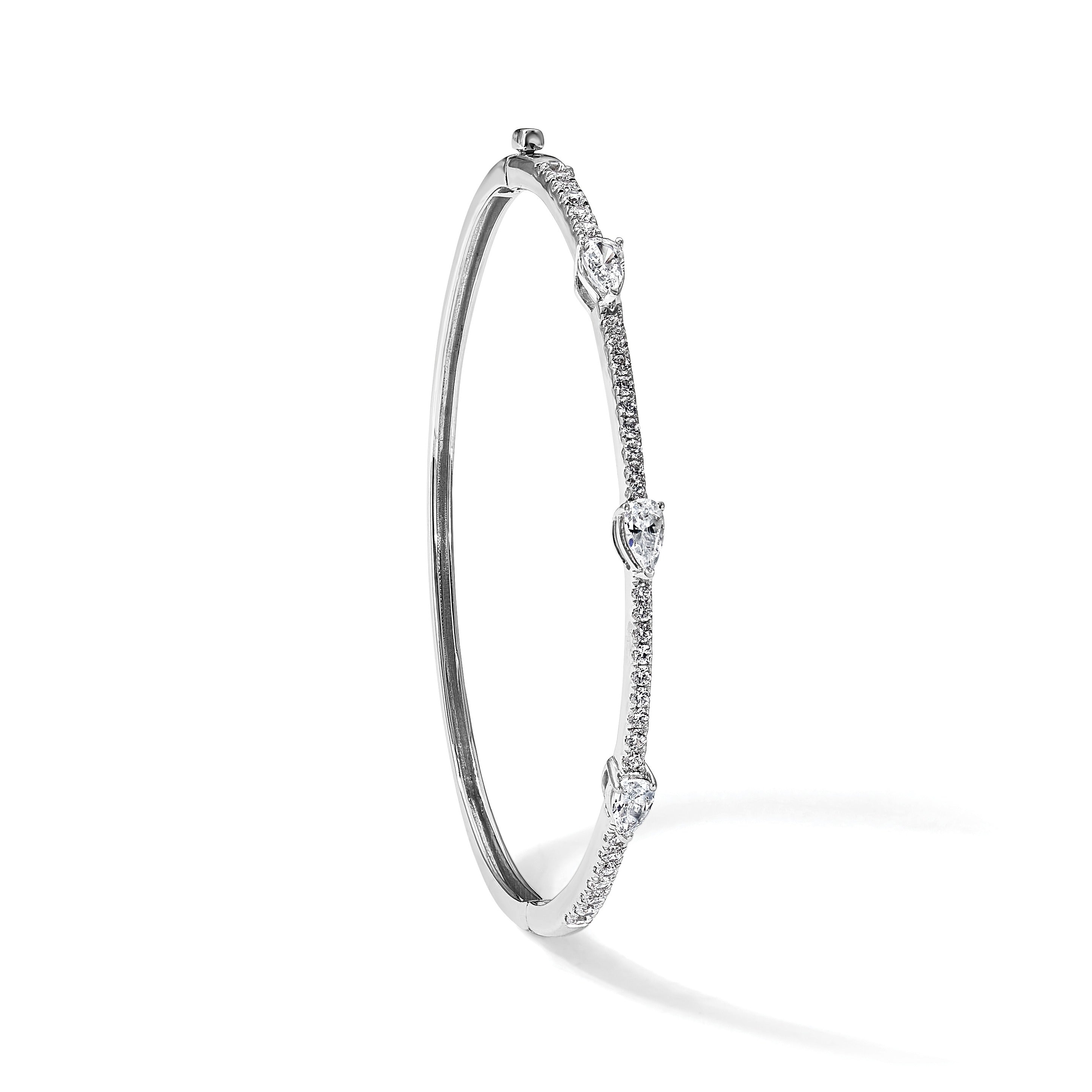 14K Gold Lab Grown Diamond Pear Hinged Bangle Bracelets