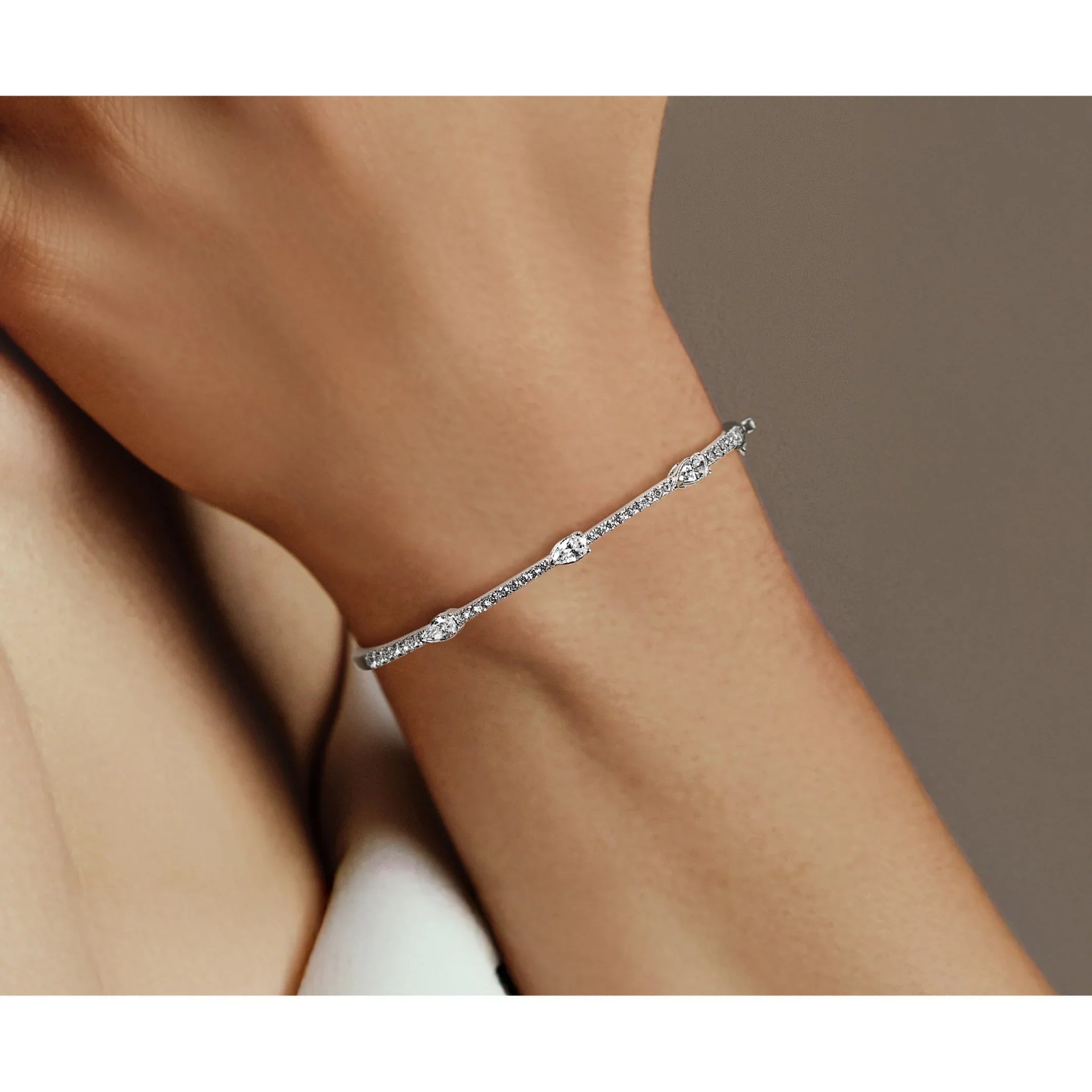 14K Gold Lab Grown Diamond Pear Hinged Bangle Bracelets - Fine Diamond