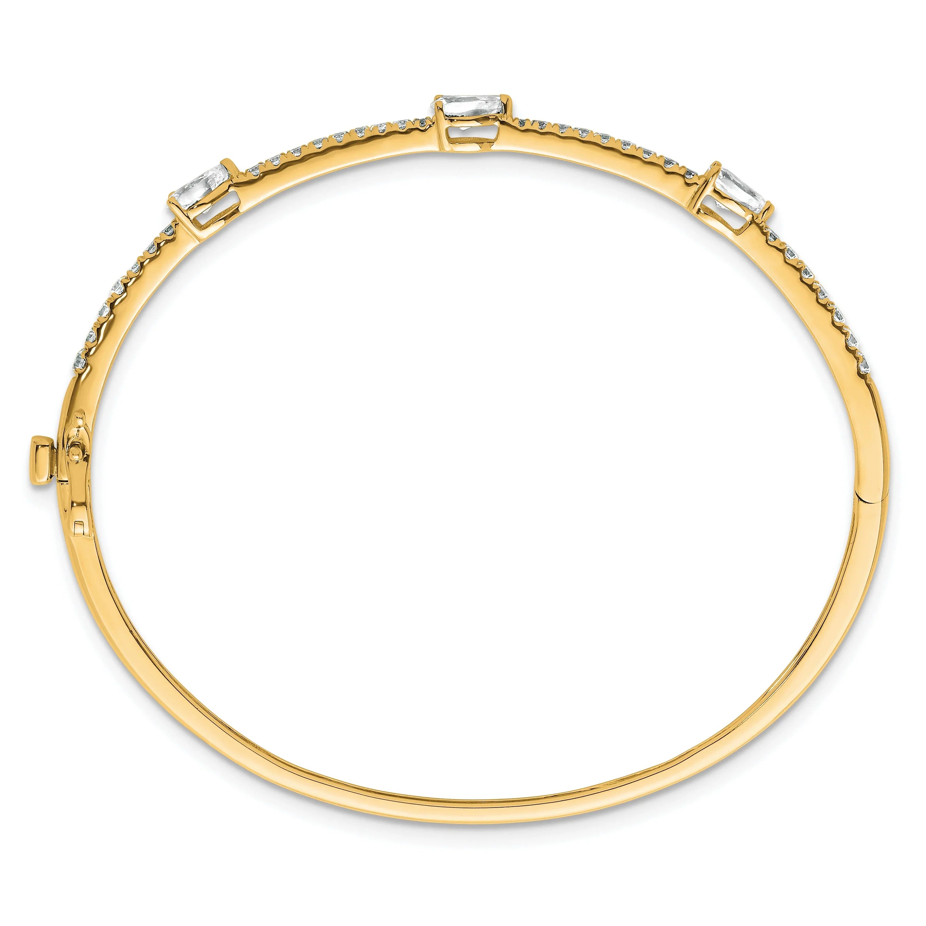 14K Gold Lab Grown Diamond Pear Hinged Bangle Bracelets - Fine Diamond
