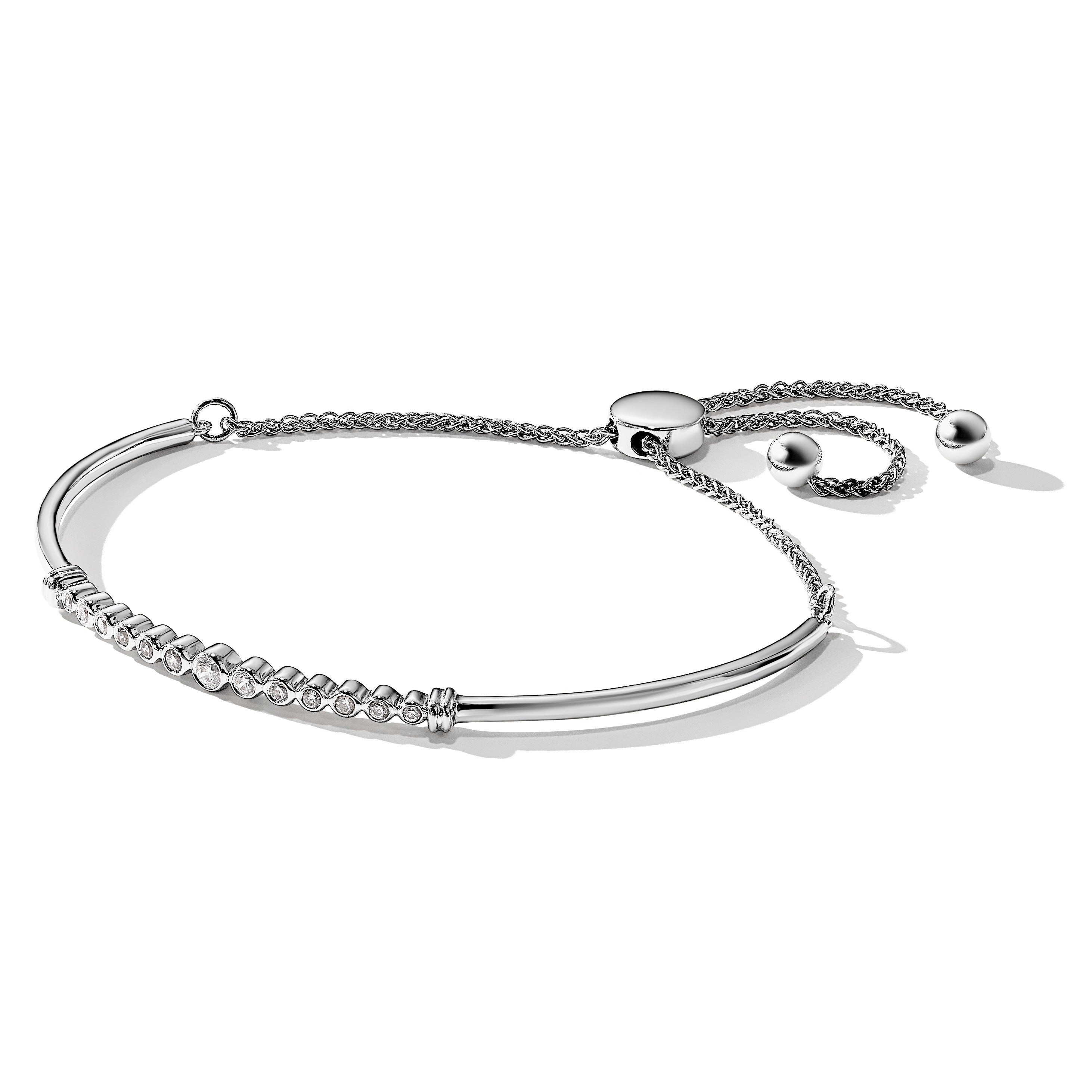 14k White Gold Lab Grown Diamond Adjustable Bolo Bracelet
