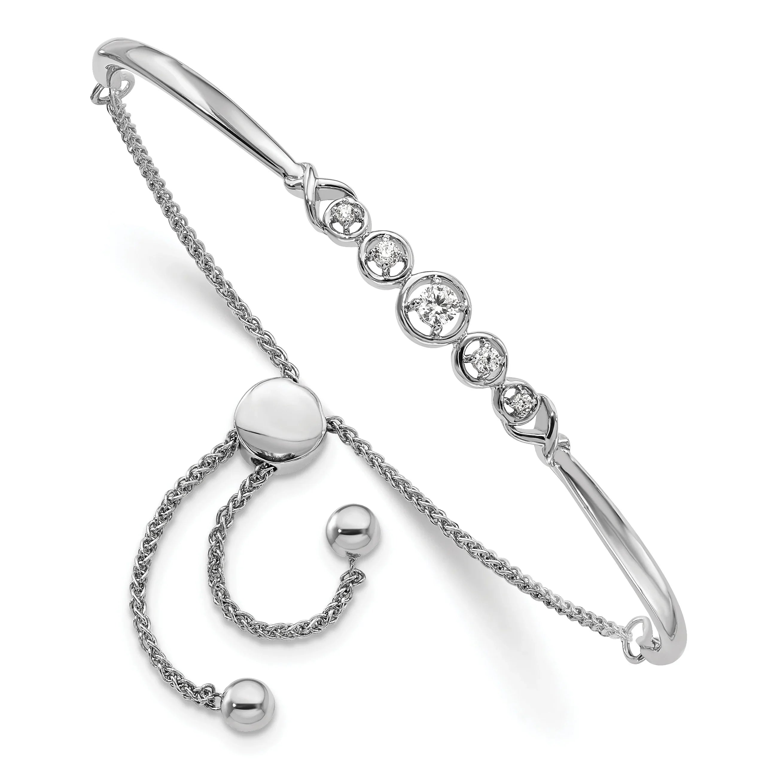 14k White Gold Lab Grown Diamond Bolo Adjustable Bracelet - Fine Diamond