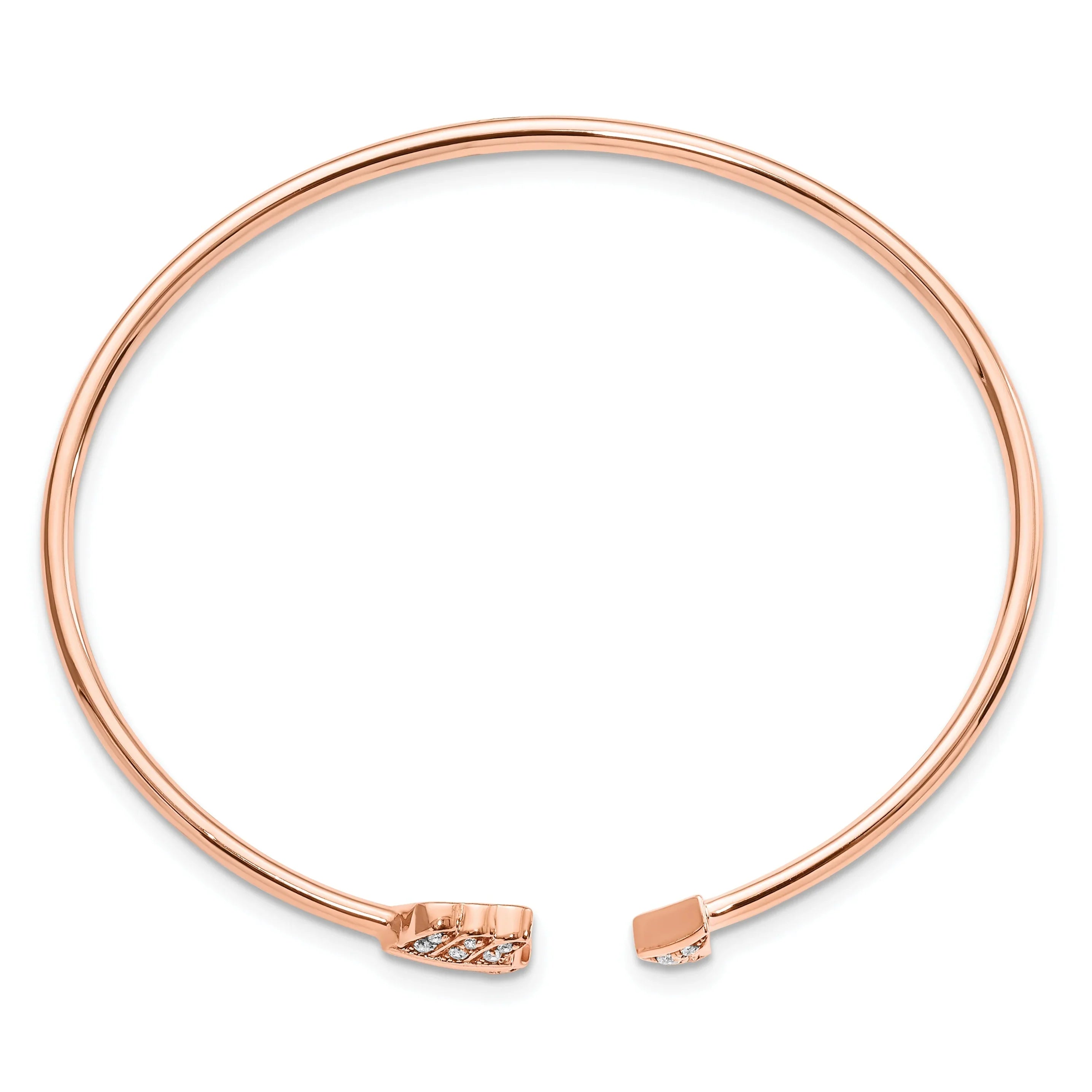 14k Rose Gold Lab Diamond Arrow Cuff Flexible Bangle Bracelet - Fine Diamond