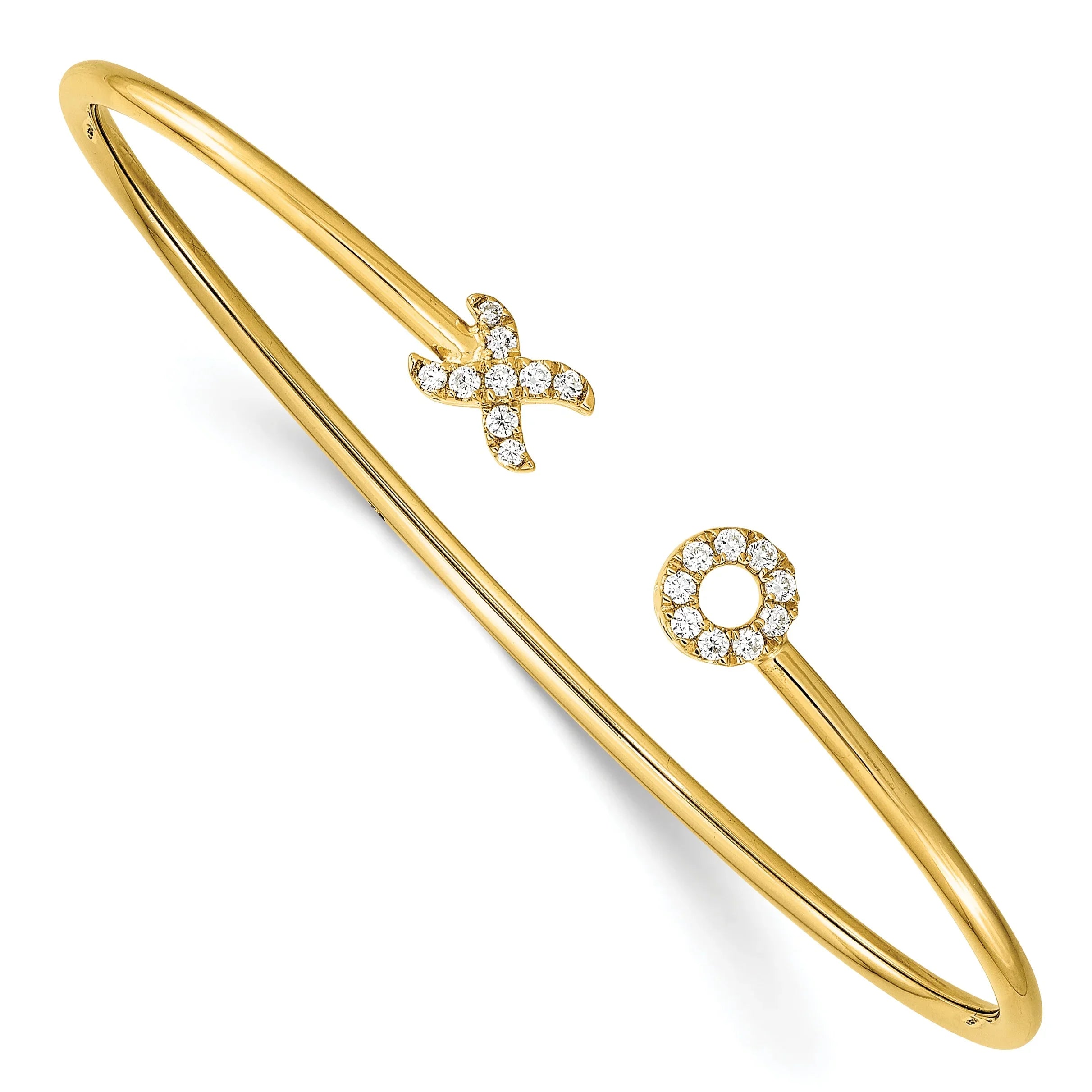 14k Yellow Gold Lab Diamond X and O Cuff Bangle Bracelet - Fine Diamond