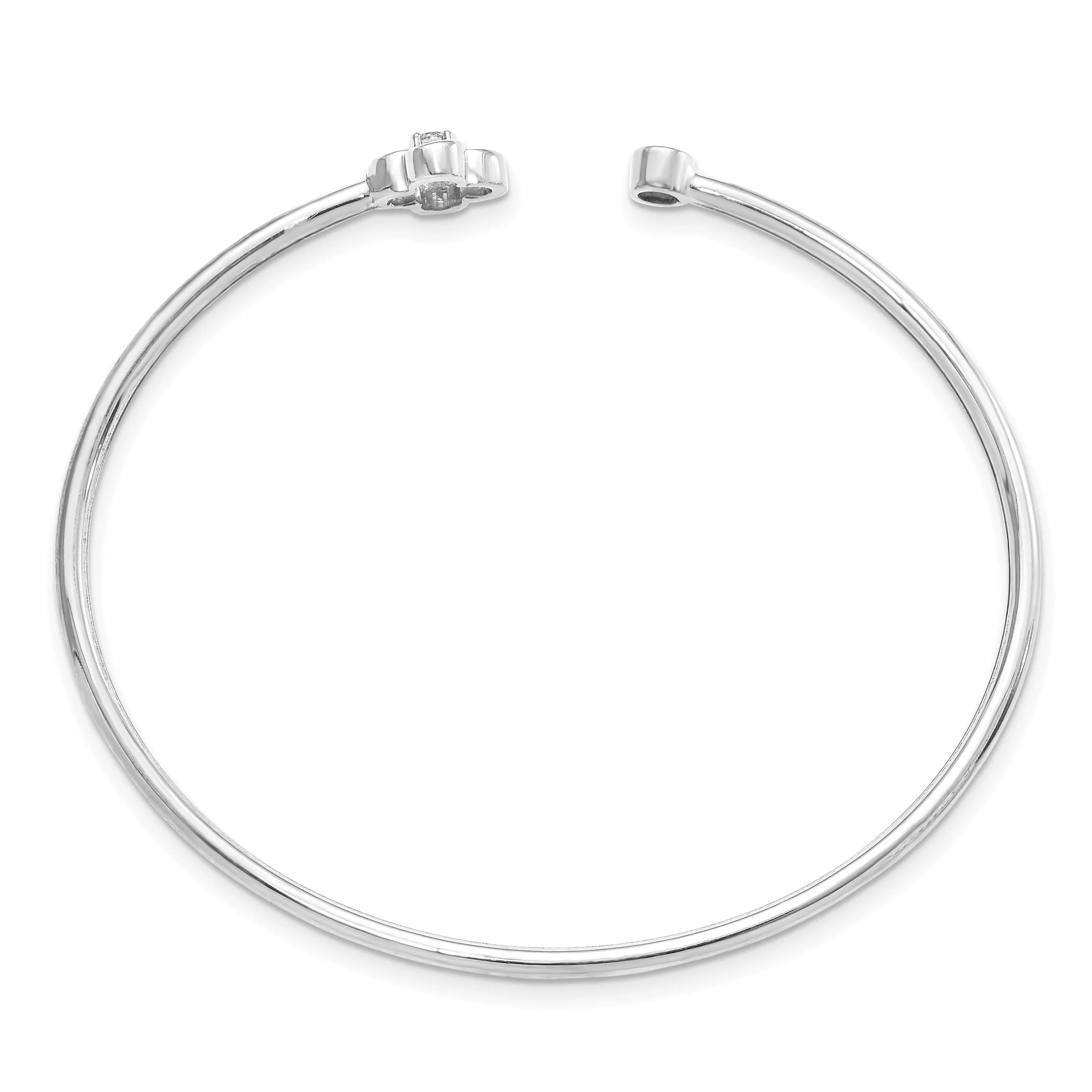 14k White Gold Lab Diamond Floral Flexible Cuff Bangle Bracelet - Fine Diamond