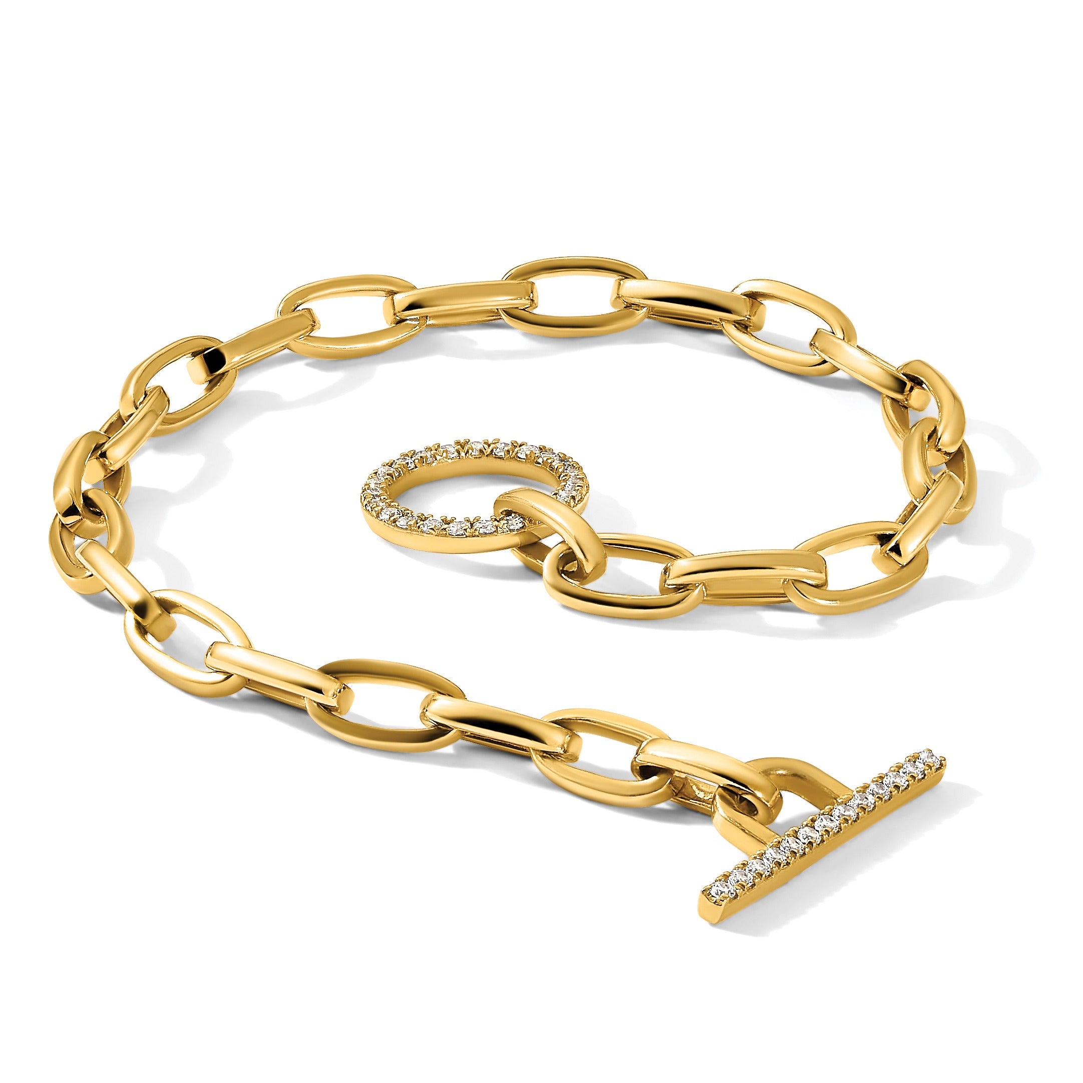 14K Gold Lab Grown Diamond Toggle Link Bracelet