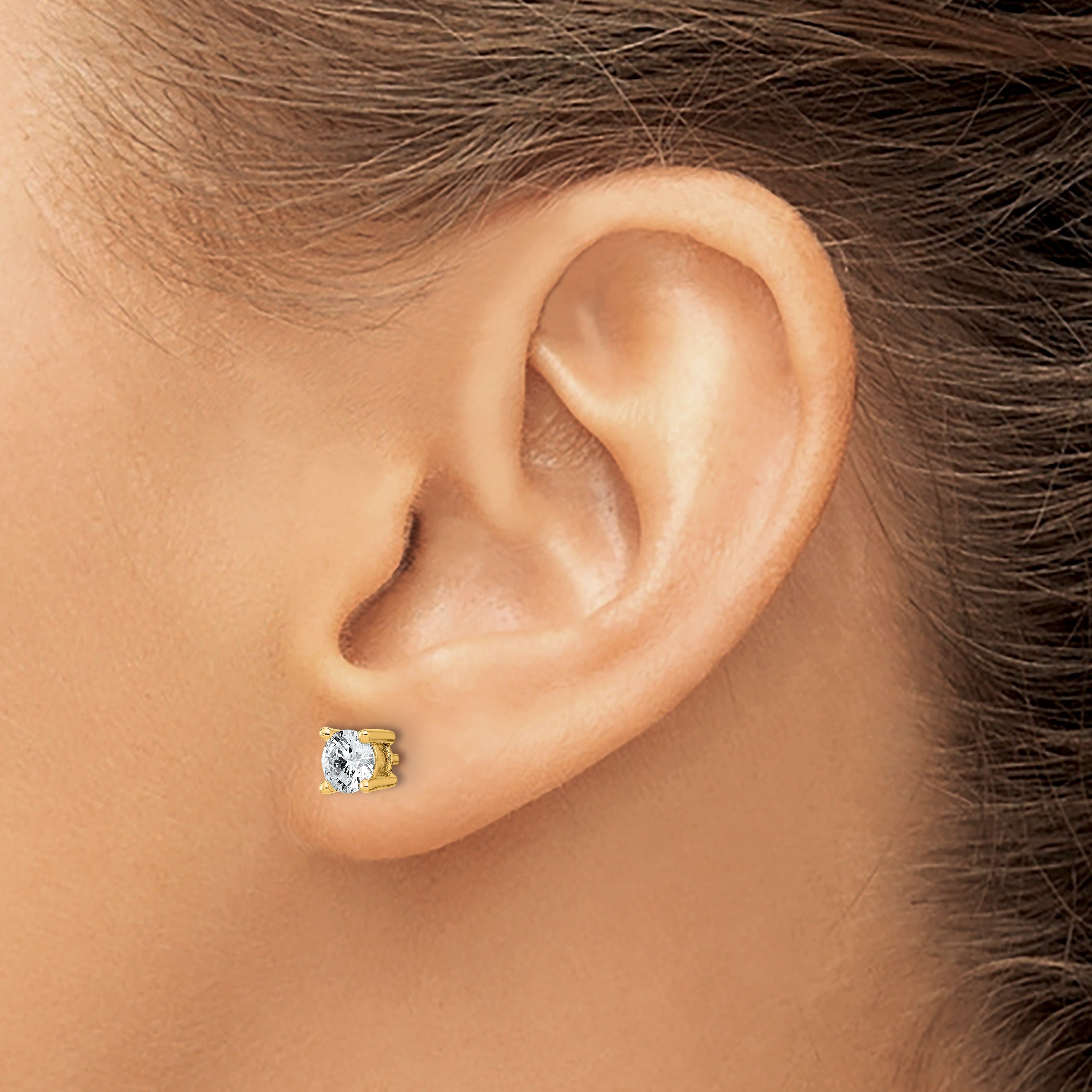 14K Yellow Gold Round Lab Grown Diamond Stud Earrings