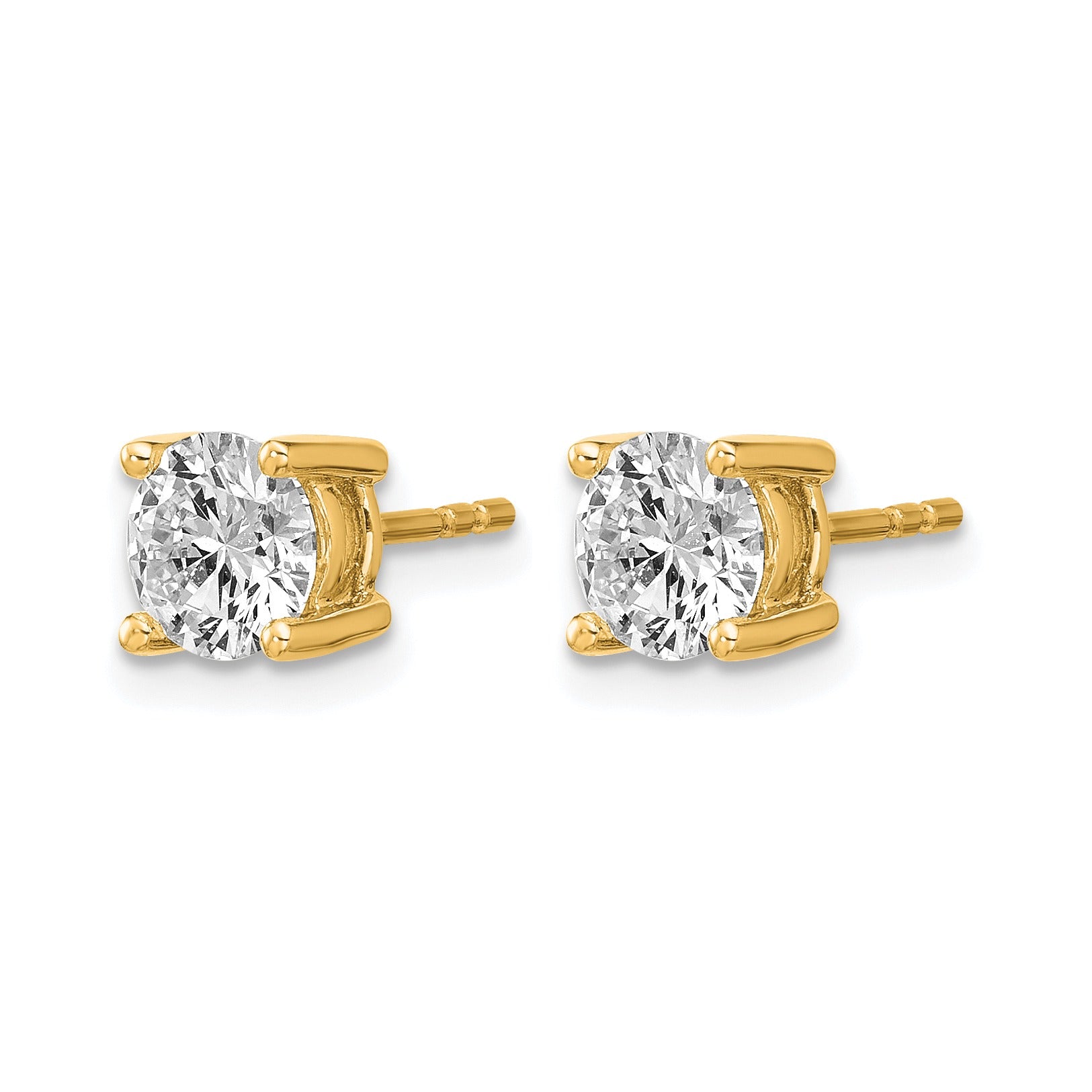 14K Yellow Gold Diamond Stud Earrings Round Shaped Studs Lab Grown