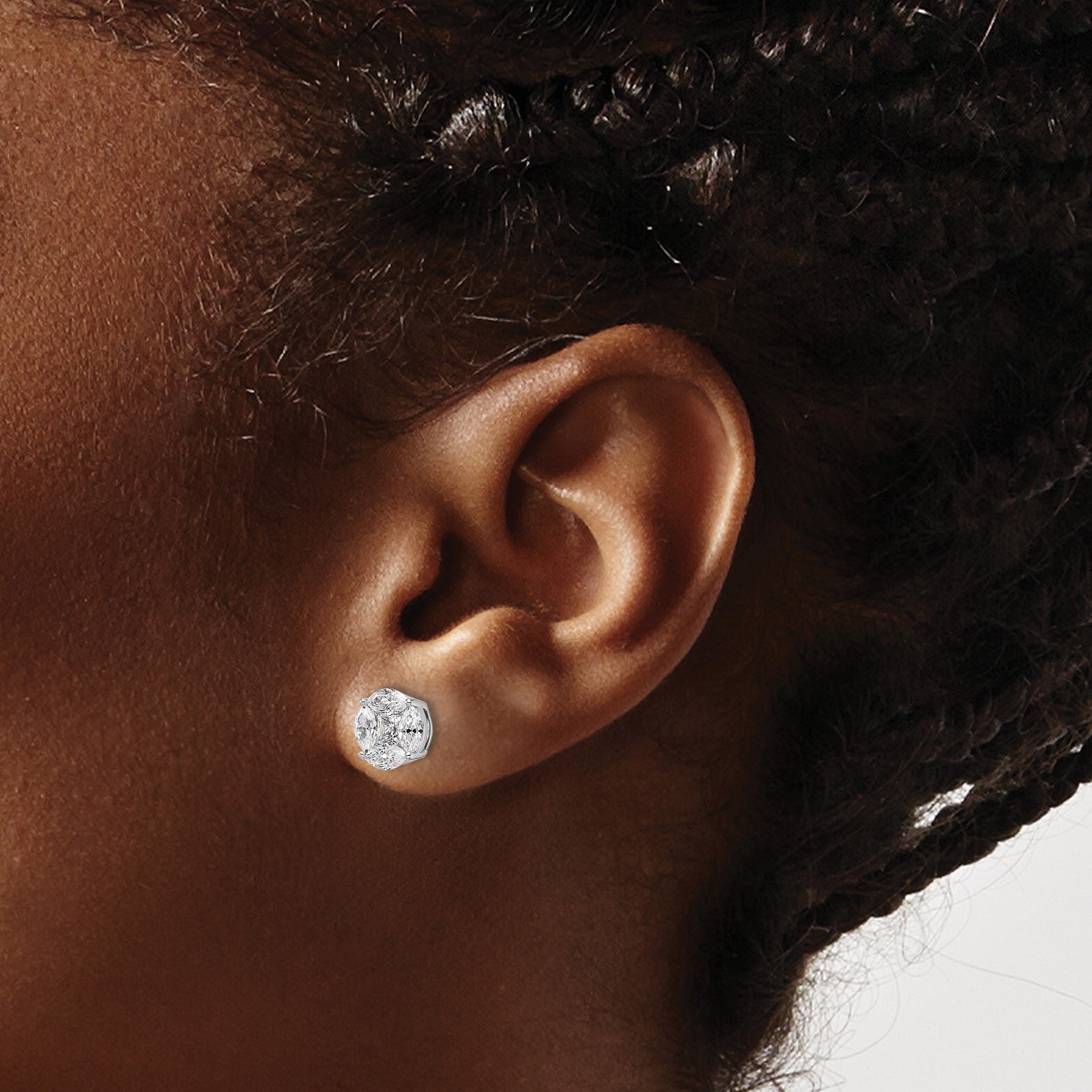 14k White Gold Lab Grown Diamond Round and Marquise Earrings