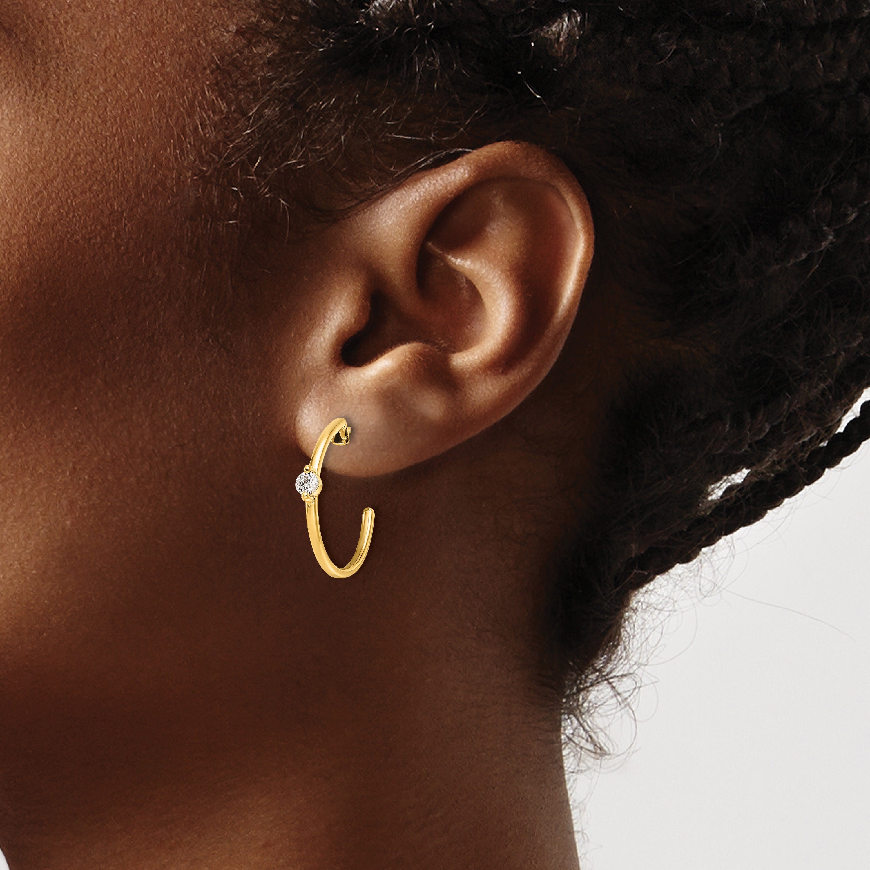 14K Yellow Gold Lab Grown Diamond C-Hoop Post Earrings