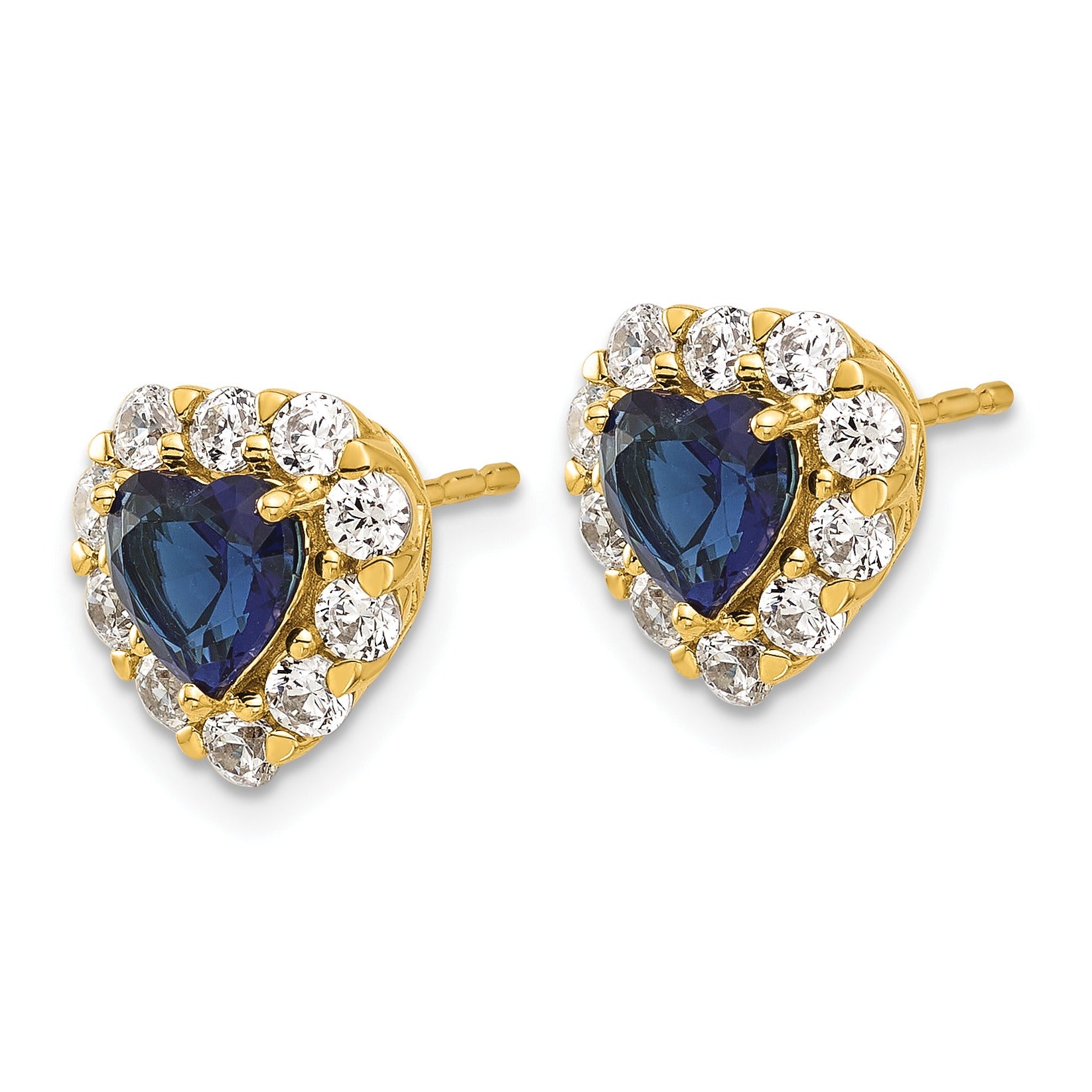 14K Yellow Gold Lab Grown Diamond and Sapphire Halo Heart Stud Earrings