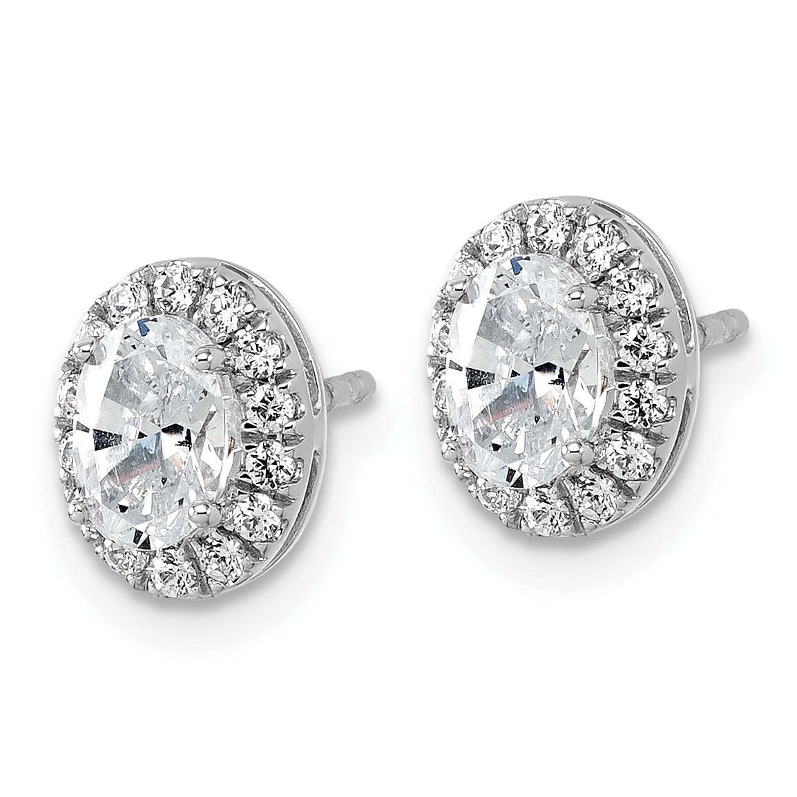 14k White Gold Diamond Fashion Oval Halo Semi-Mount Stud Earrings