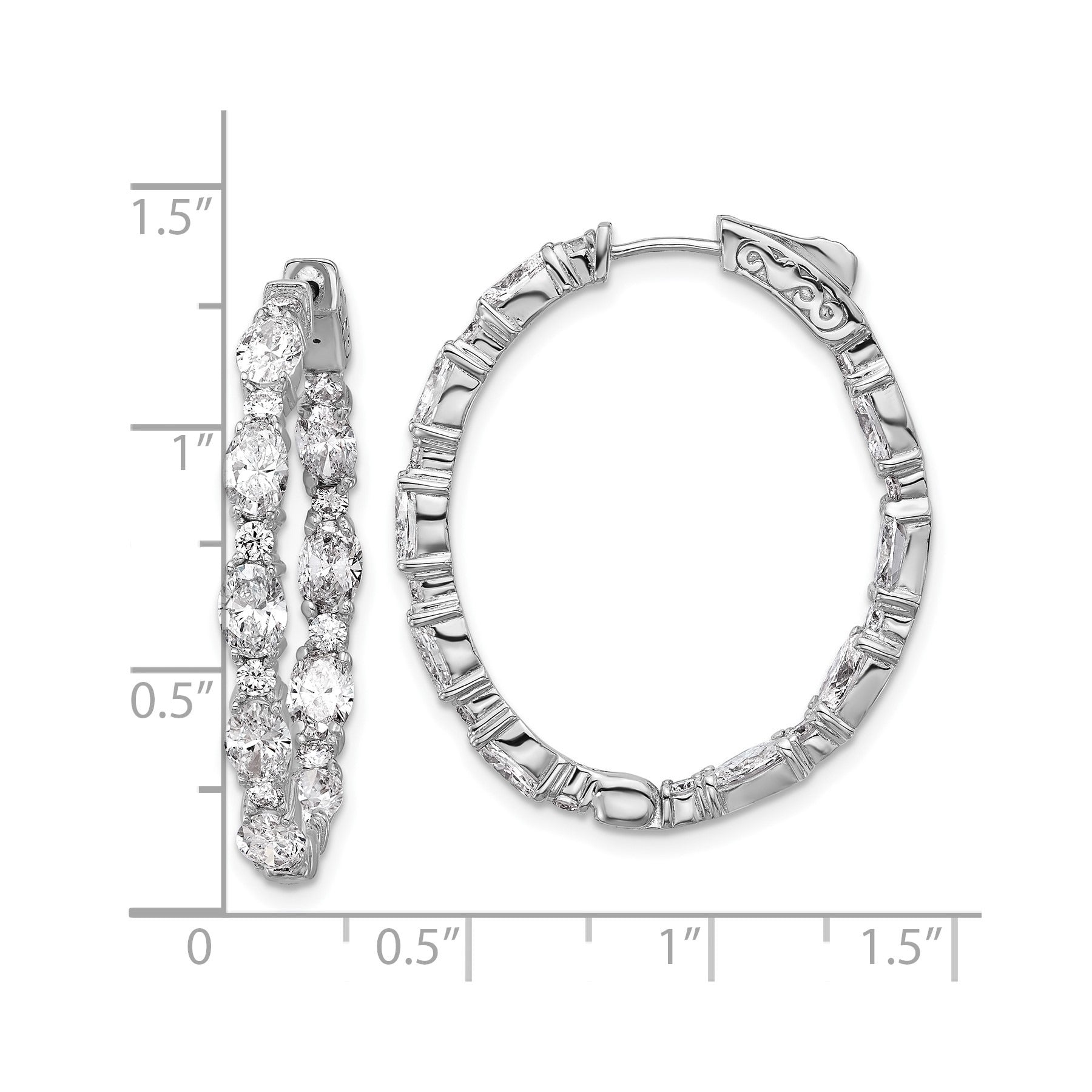 14K White Gold Lab Grown Diamond Oval In and Out Hoop Earrings