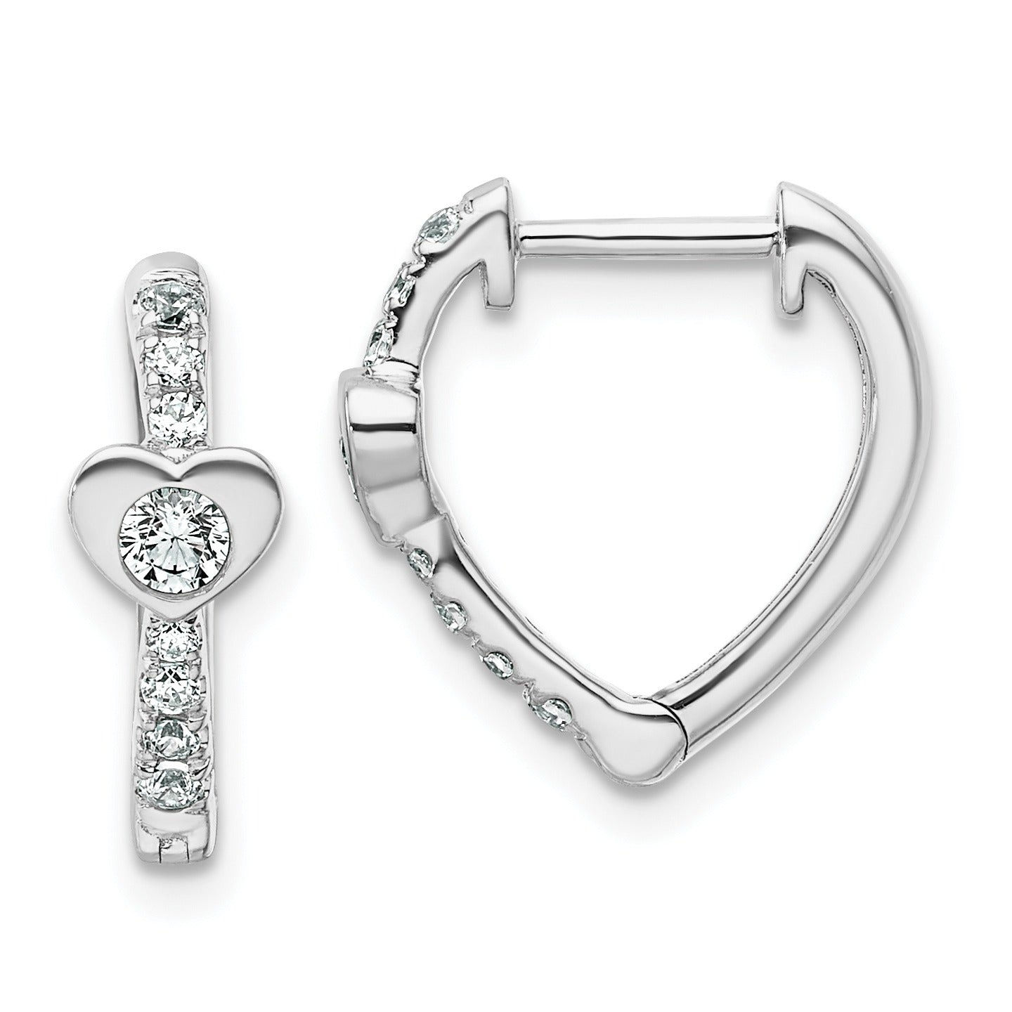 14K White Gold Lab Diamond Heart Hinged Hoop Earrings