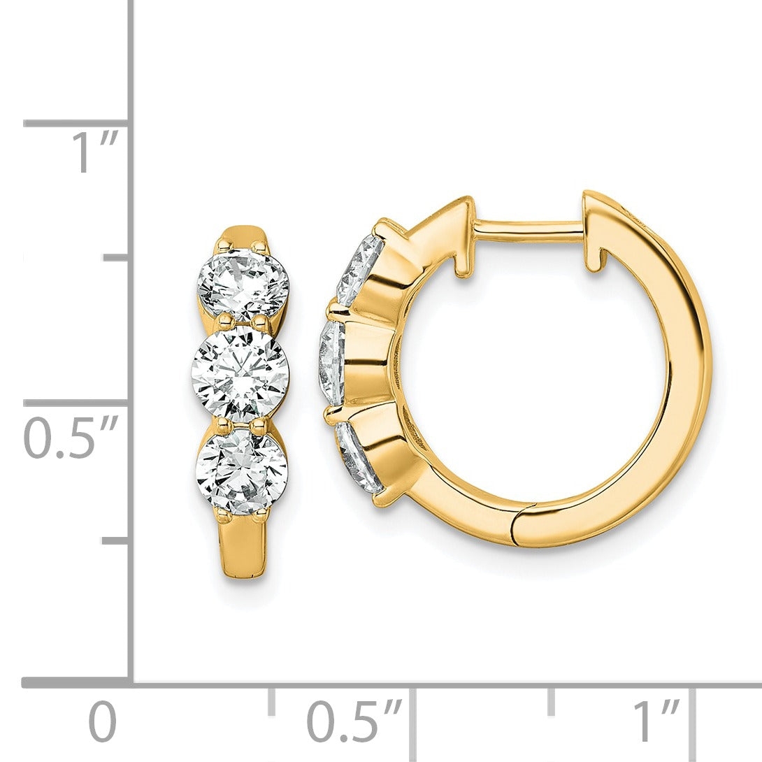 14K Yellow Gold Lab Grown Diamond Three Stone Hinged Hoop Earrings