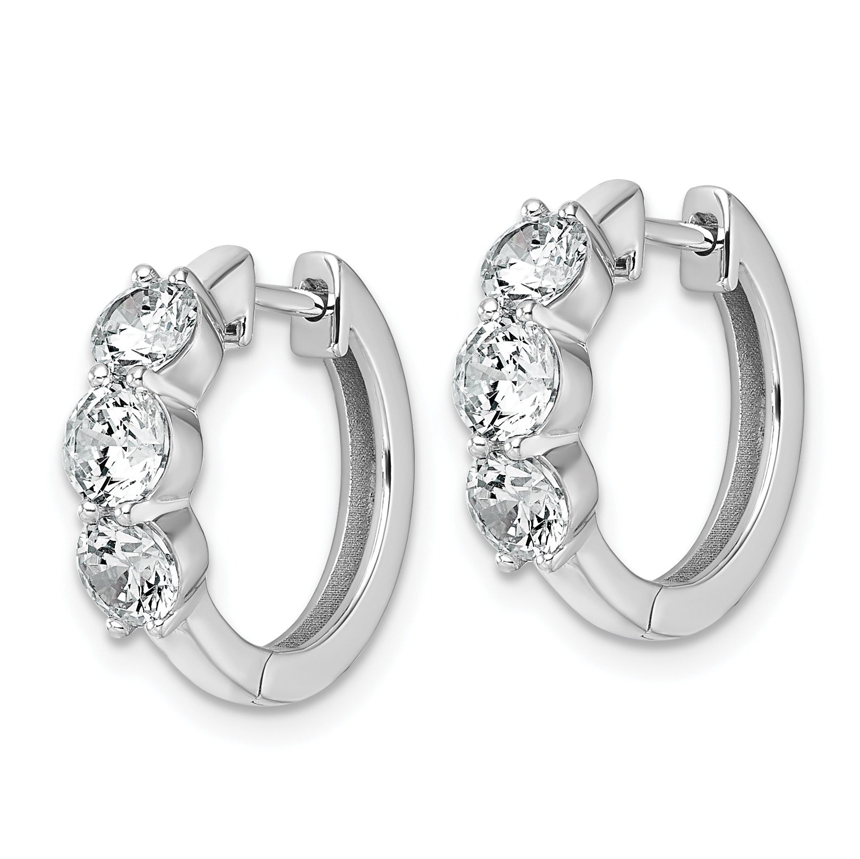 14K White Gold Lab Grown Diamond Three Stone Hinged Hoop Earring
