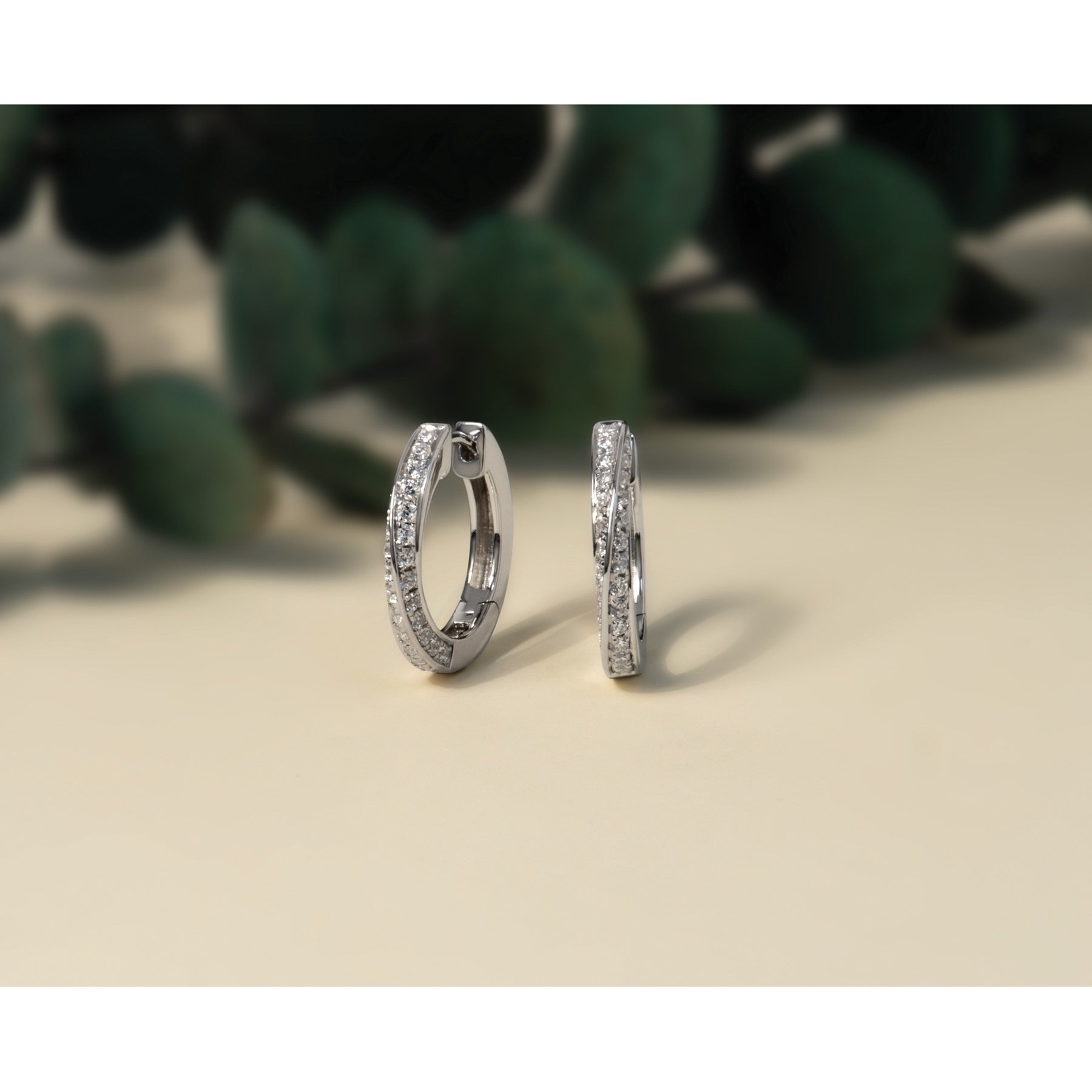 14K White Gold Lab Grown Diamond Twisted Hinged Hoop Earrings 0.5 Ct