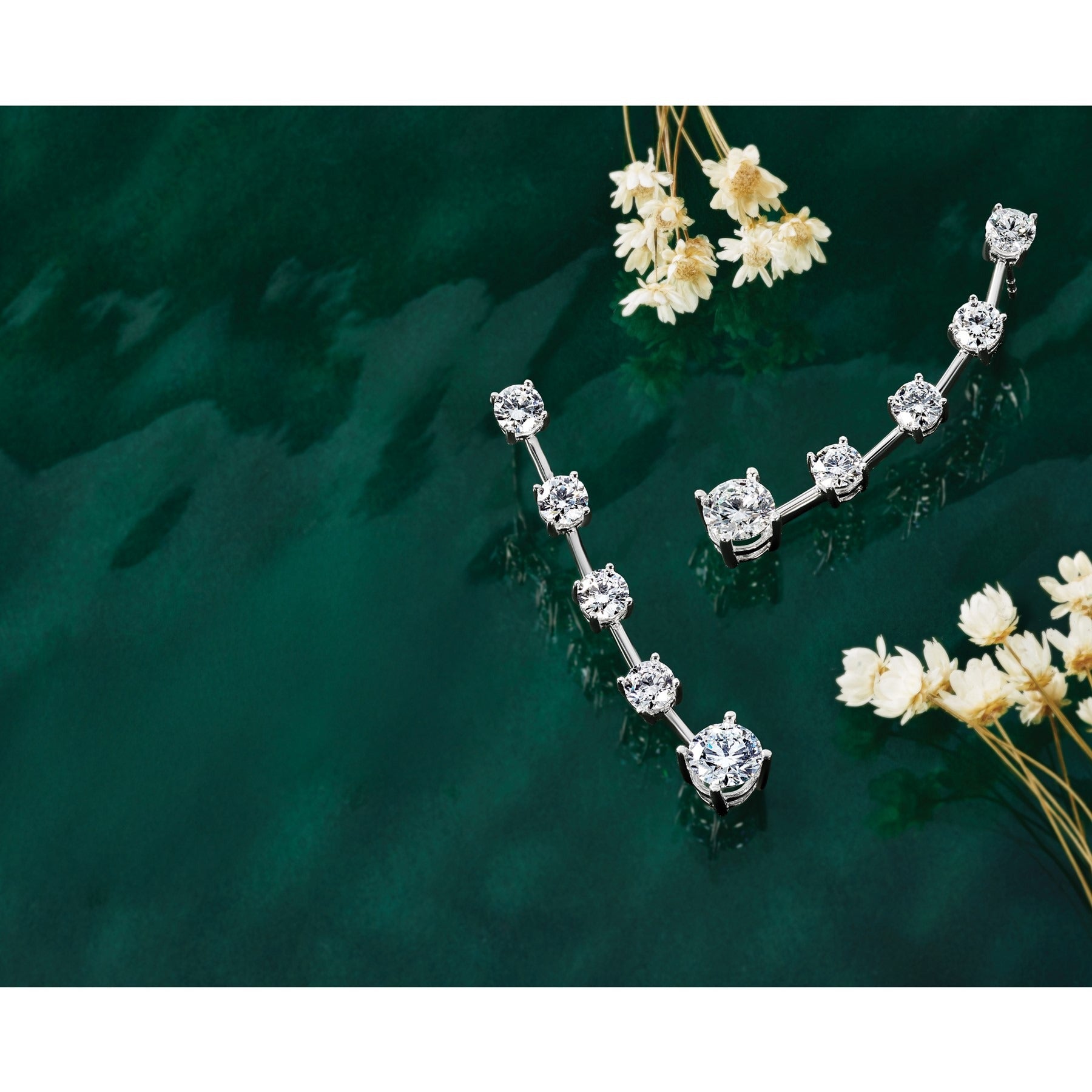 14K White Gold Lab Diamond Round Post Graduated Dangle Earrings