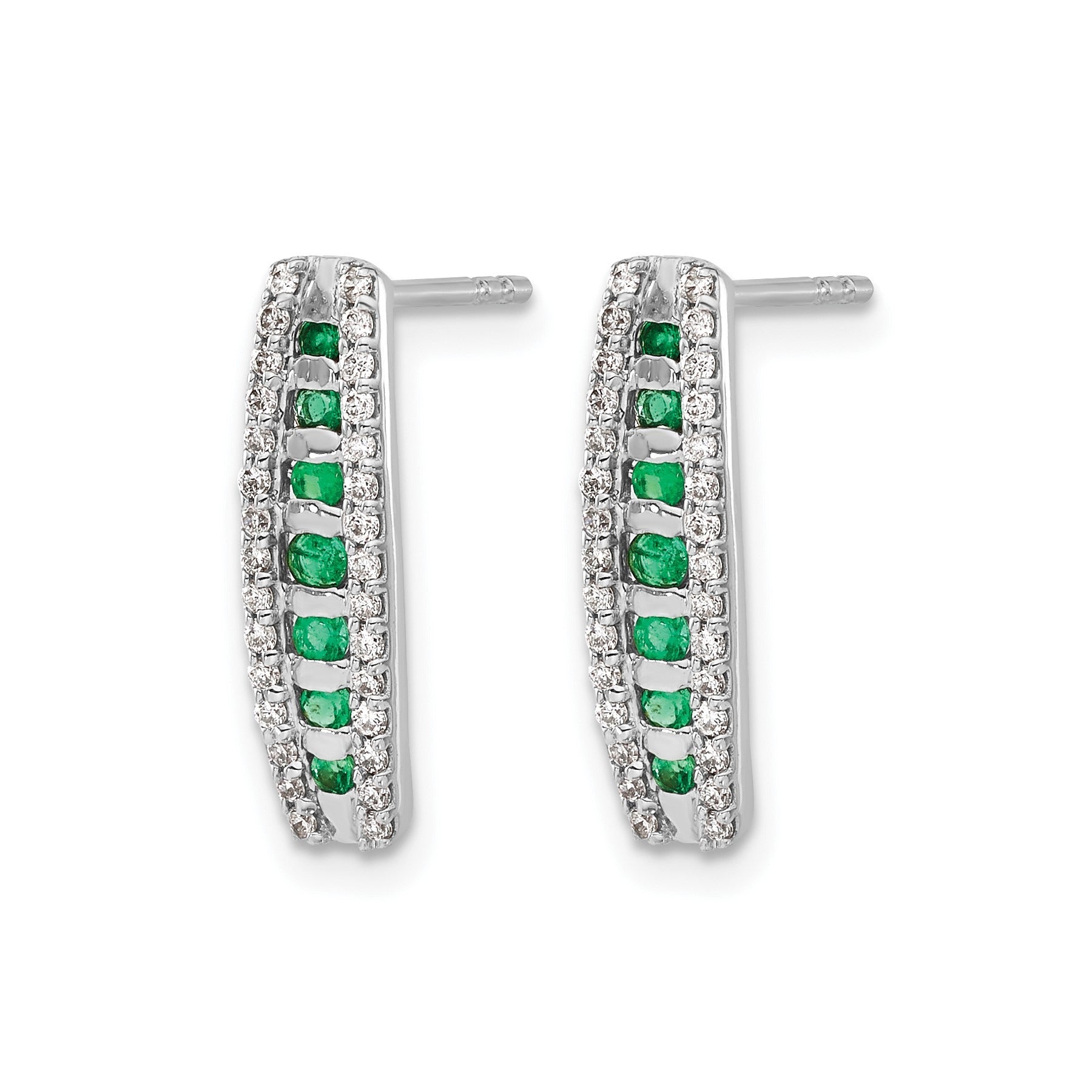 14k White Gold Lab Grown Diamond and Created Emerald Stud Earrings