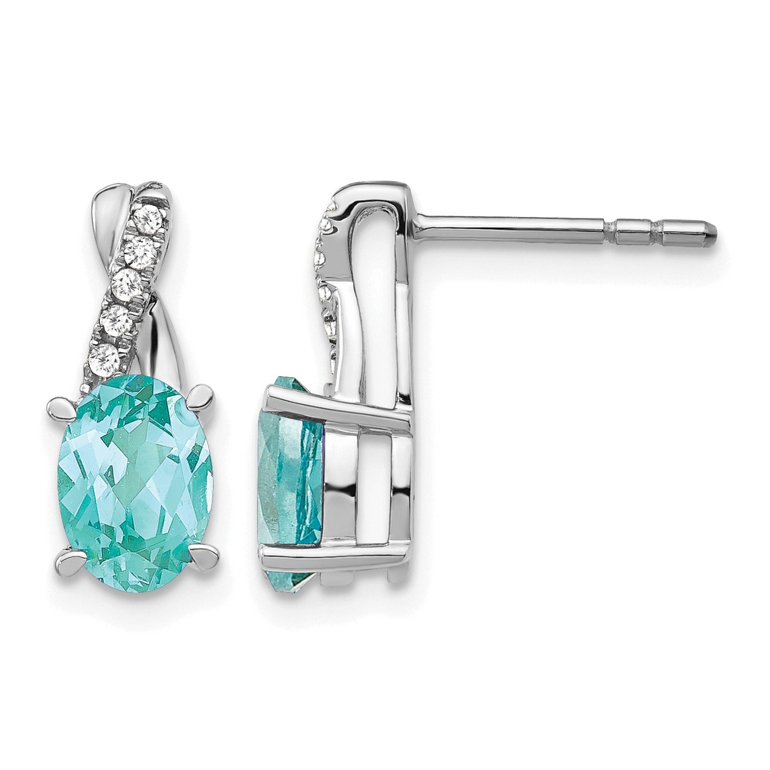 14k White Gold Lab Grown Diamond and Created Paraiba Post Earrings