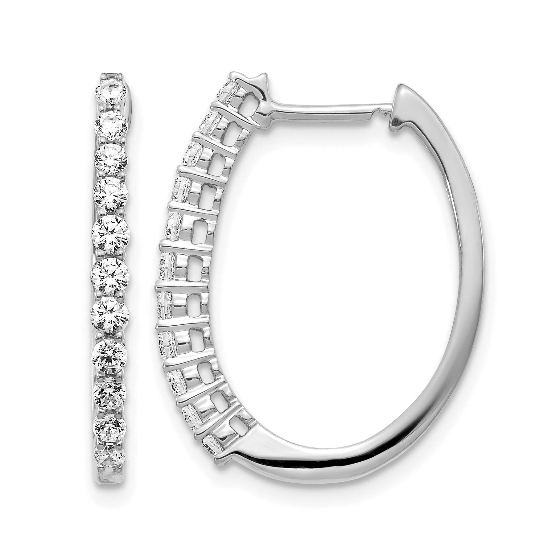 14k Gold Lab Grown Diamond Hinged Medium Hoop Earrings 0.75 Ct