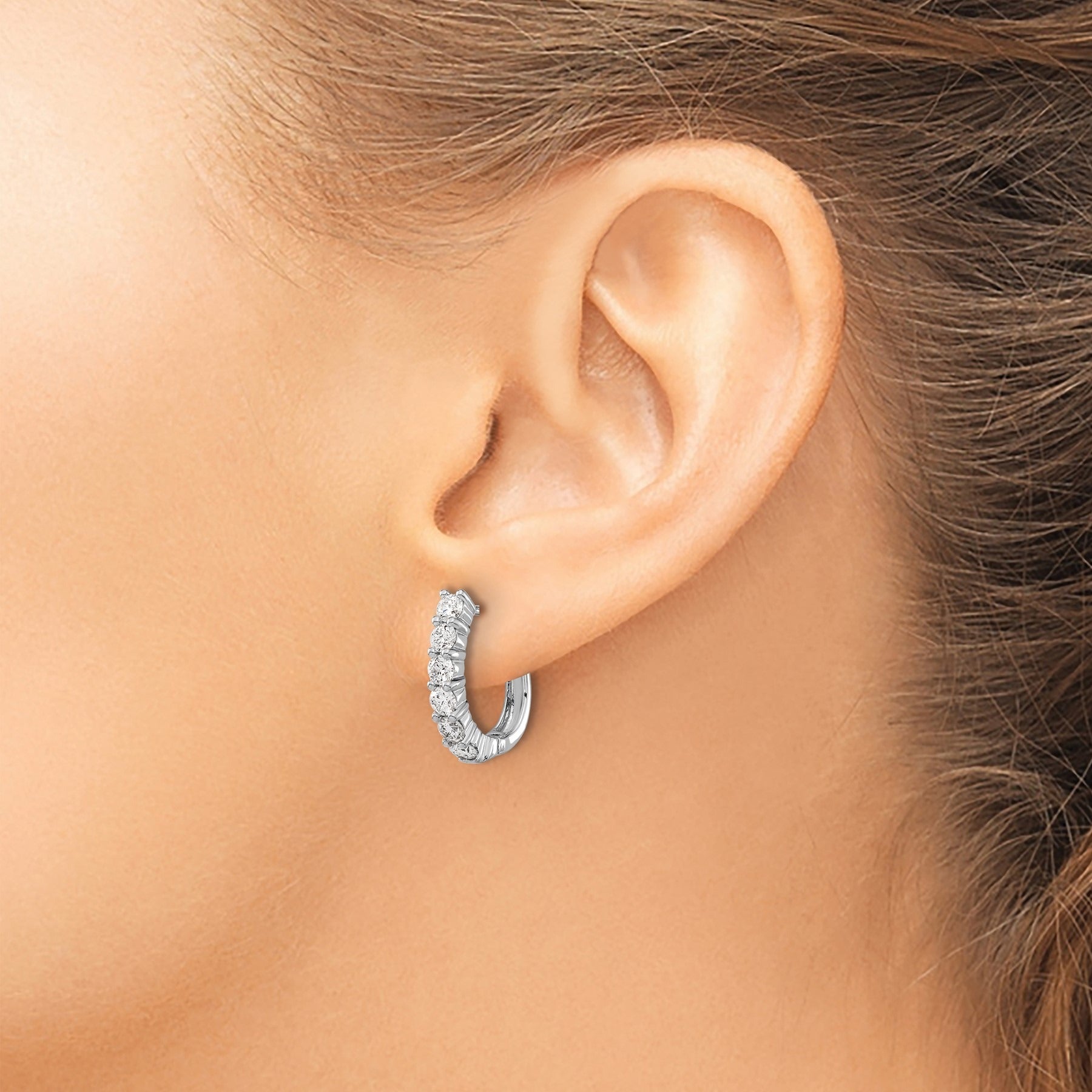 14k White Gold Lab Grown Diamond Hinged Hoops Earrings