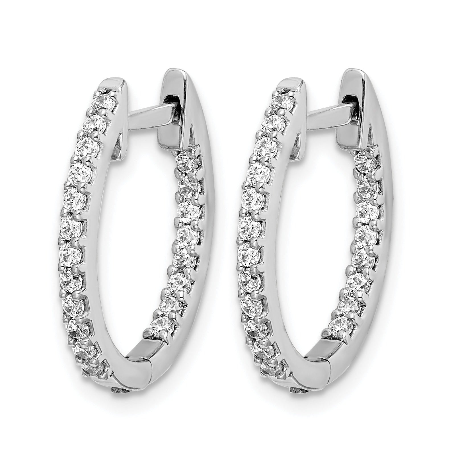 14K White Gold Lab Grown Diamond In and Out Hinged Tennis Hoop Earrings