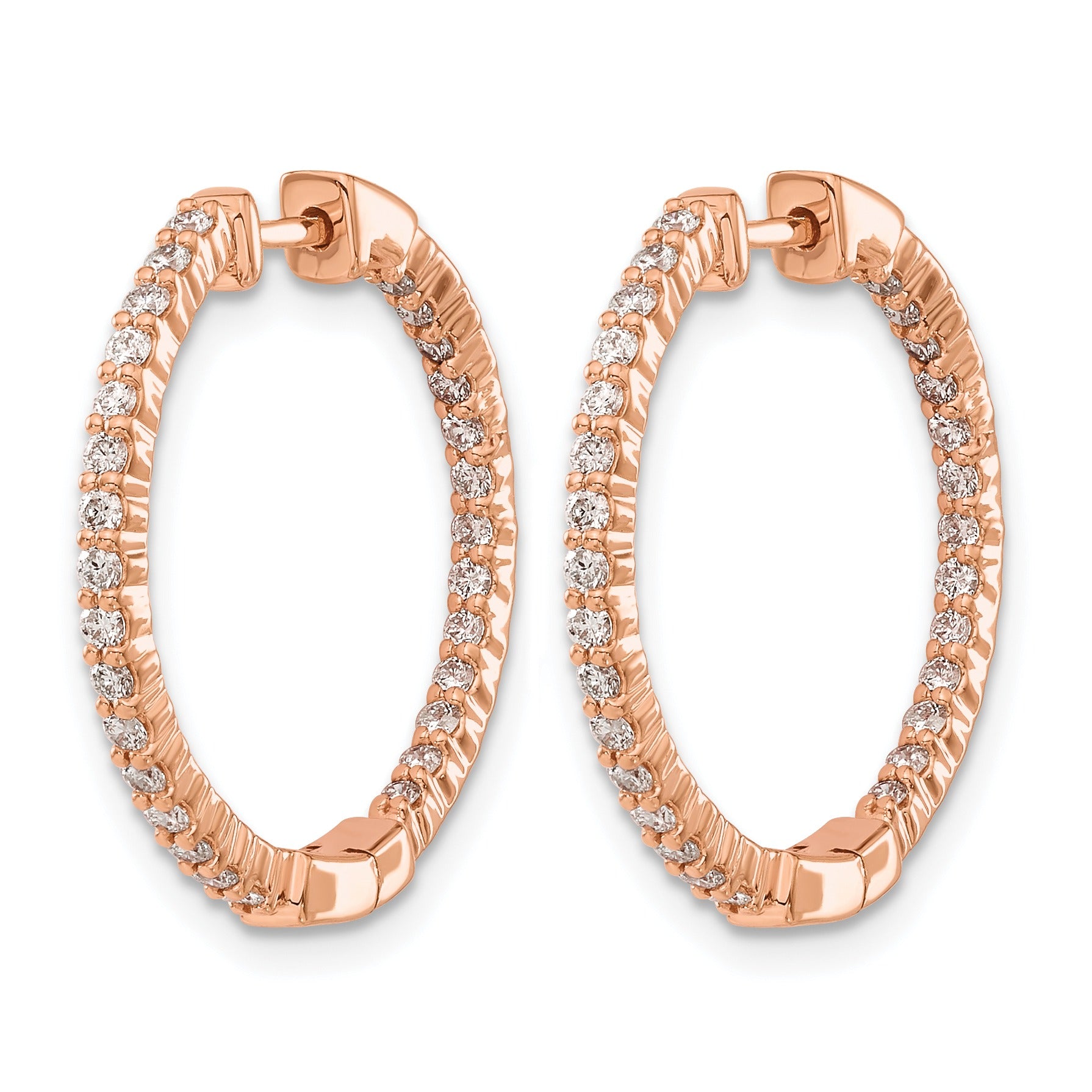 14k Gold Lab Grown Diamond Round In and Out Hoop Earrings