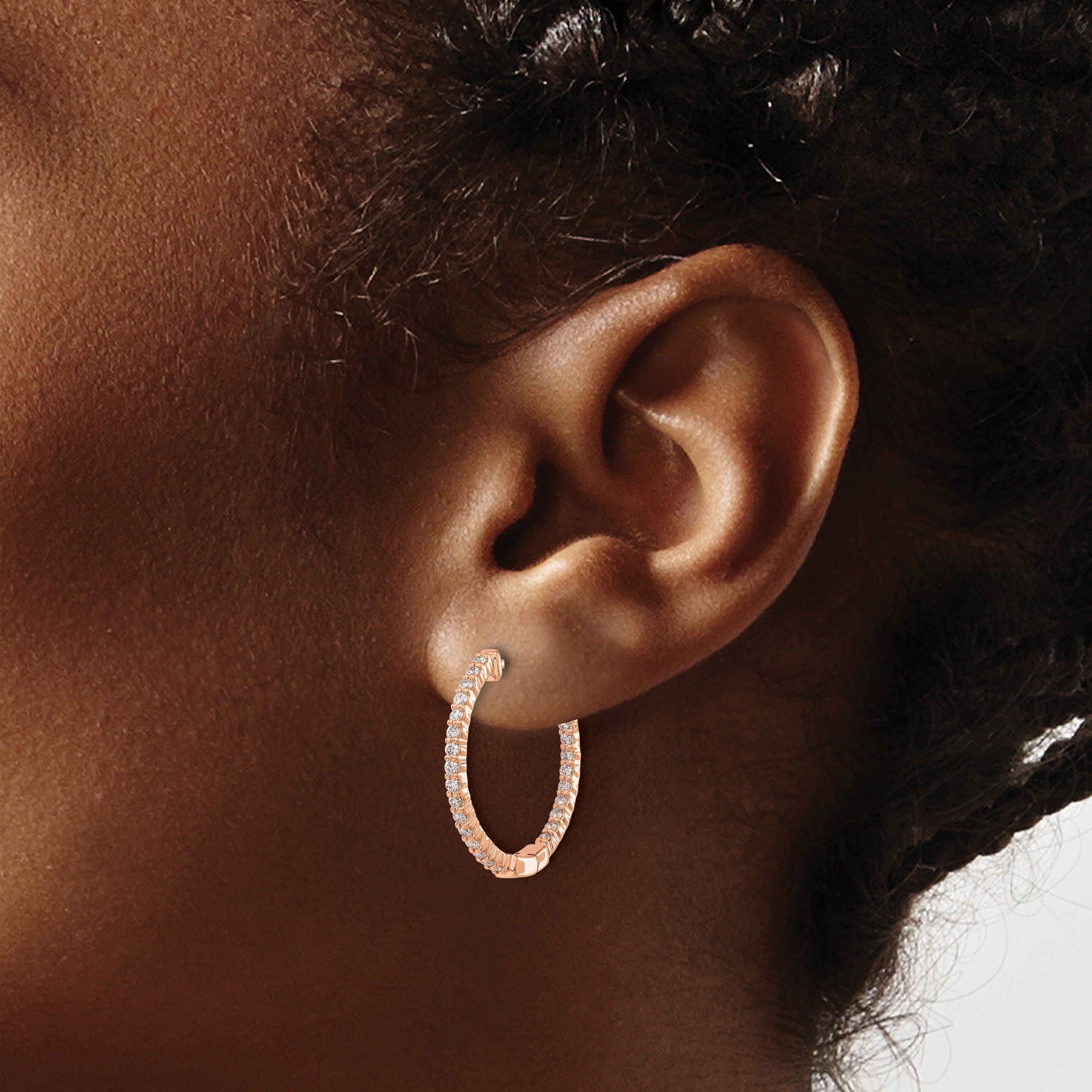 14k Gold Lab Grown Diamond Round In and Out Hoop Earrings