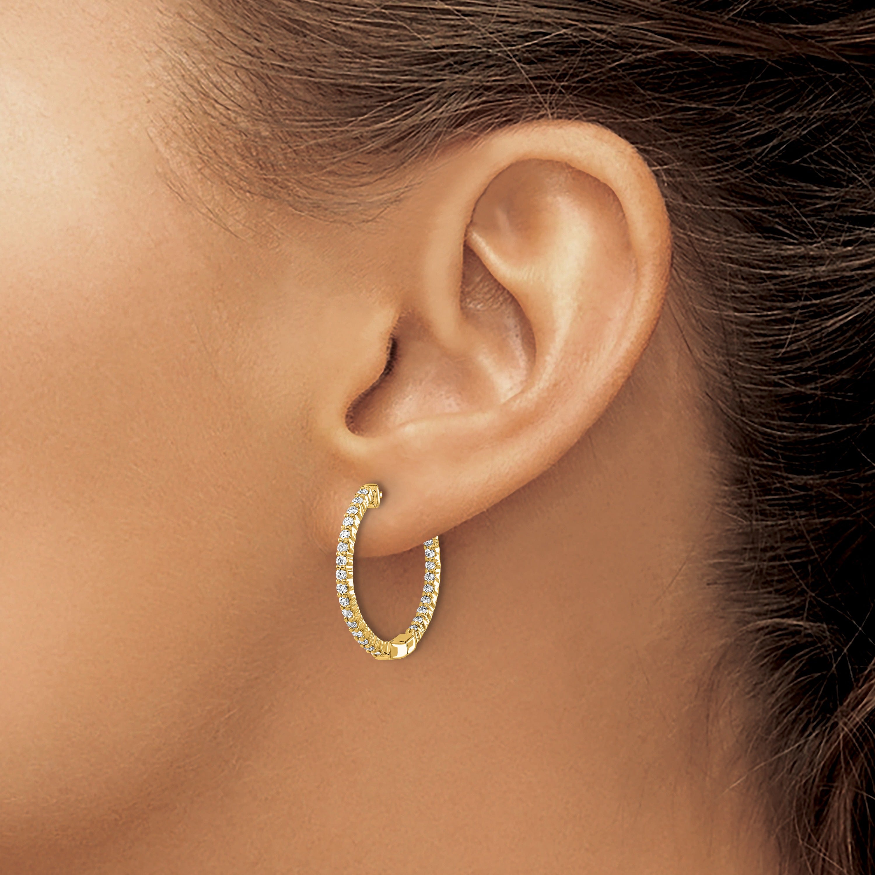 14k Gold Lab Grown Diamond Round In and Out Hoop Earrings