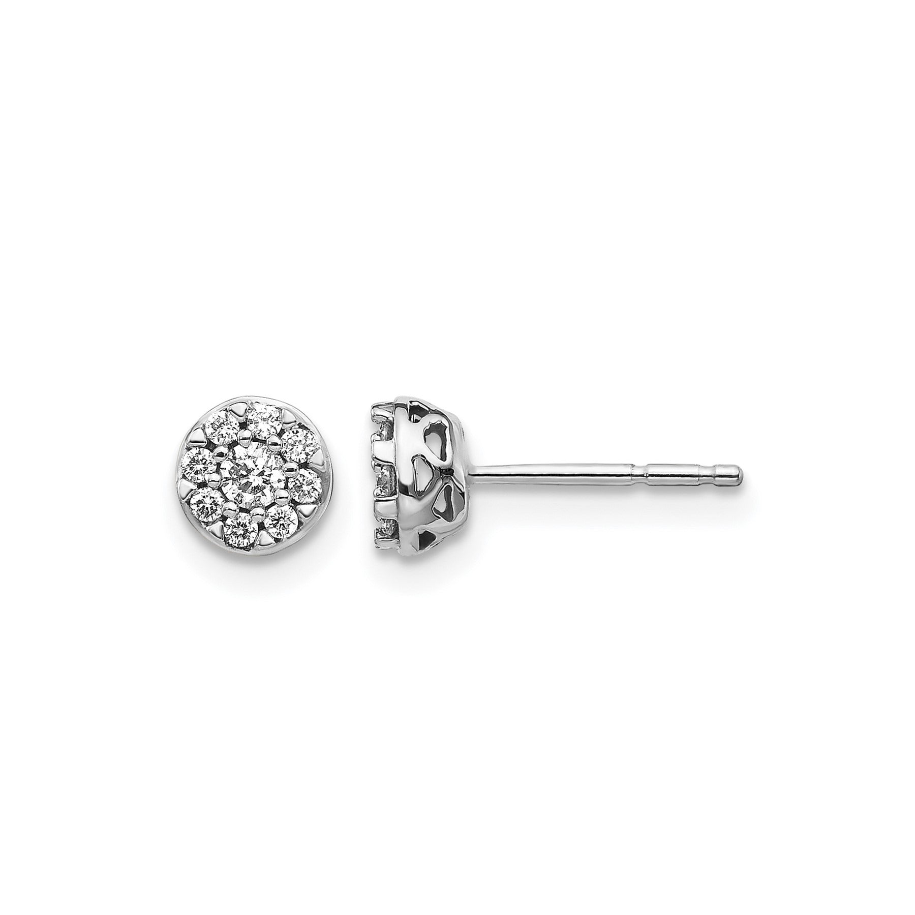 14k White Gold Diamond Cluster Studs Earrings