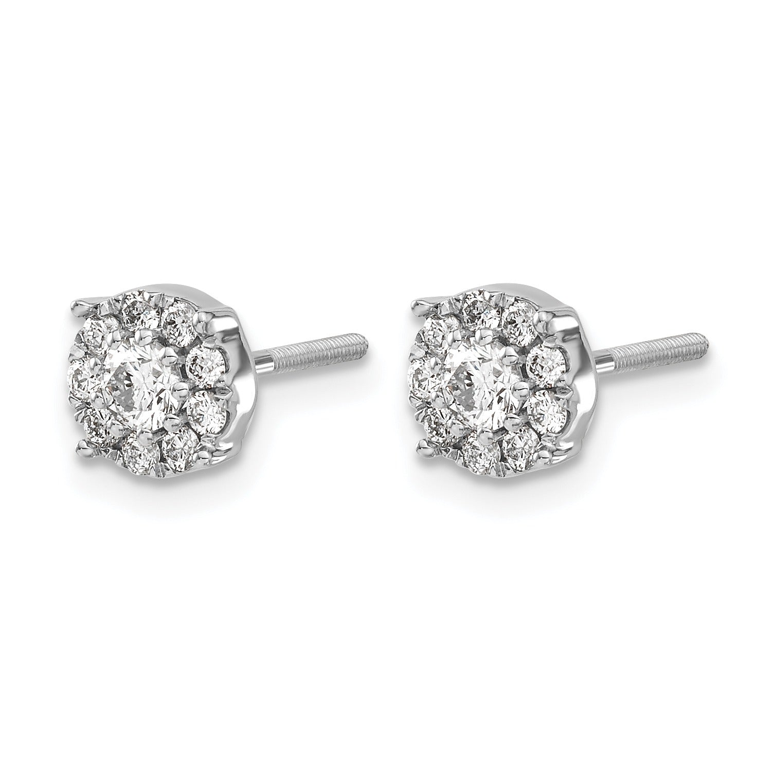 14K White Gold Lab Grown Diamond Cluster Screwback Post Stud Earrings